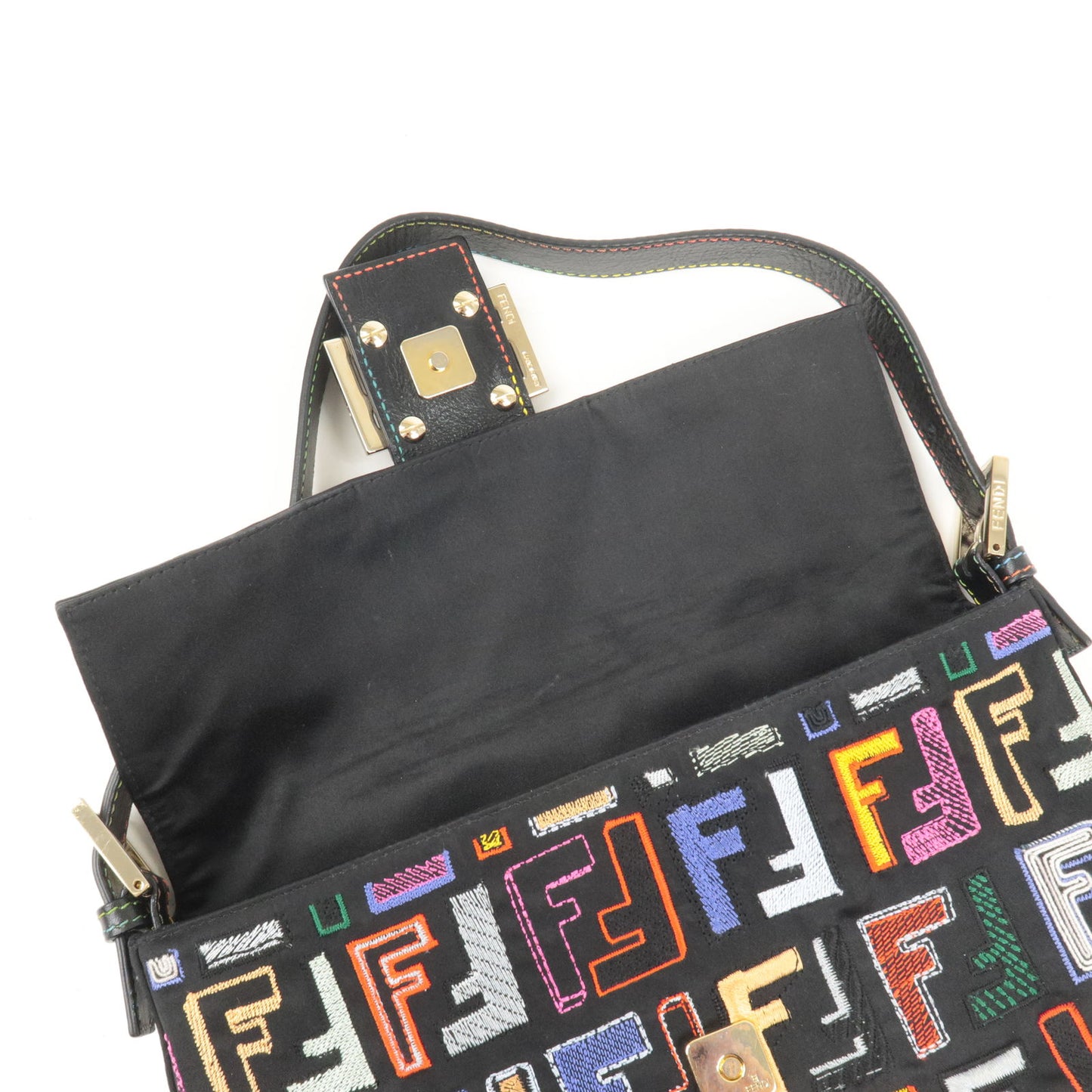 FENDI Zucca Polyester Leather Embroidered Mamma Baguette 8BR600