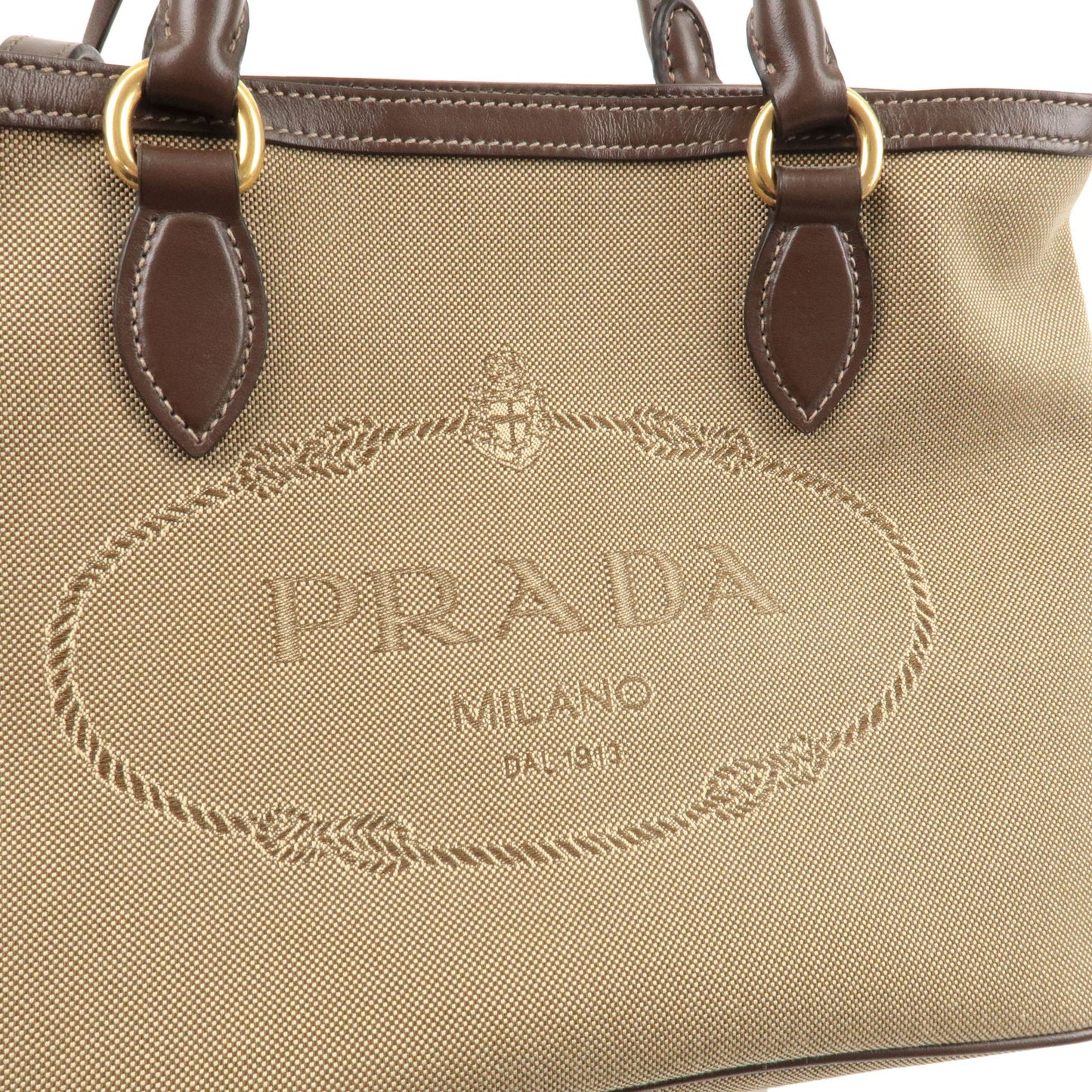 PRADA Logo Jacquard Leather 2Way Bag Hand Bag Beige 1BA172