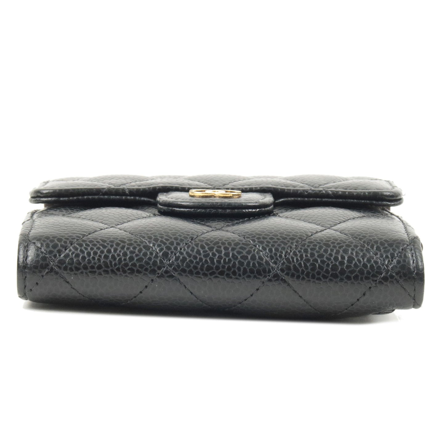 CHANEL Matelasse Caviar Skin Classic Small Wallet Black Gold HDW AP0231