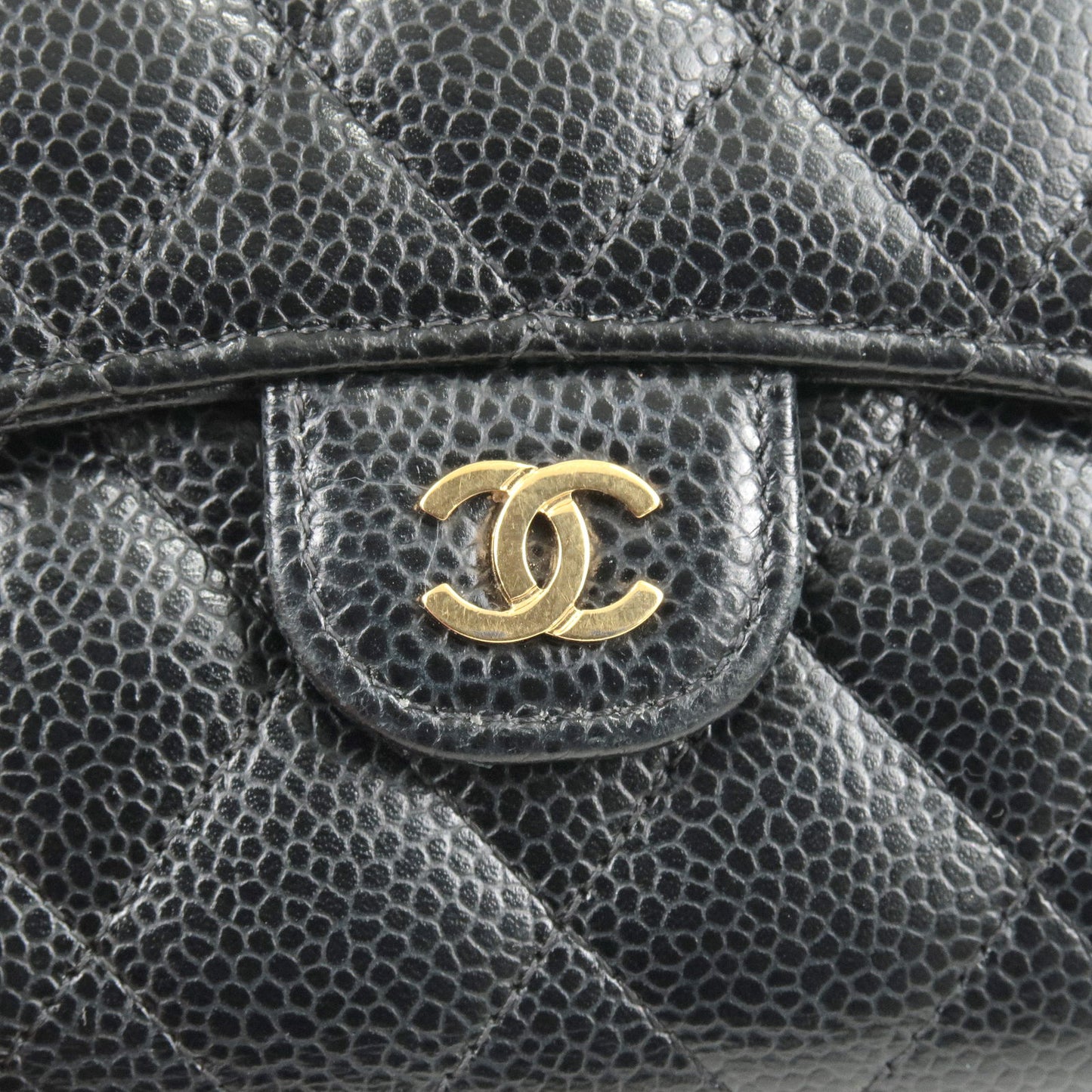 CHANEL Matelasse Caviar Skin Classic Small Wallet Black Gold HDW AP0231