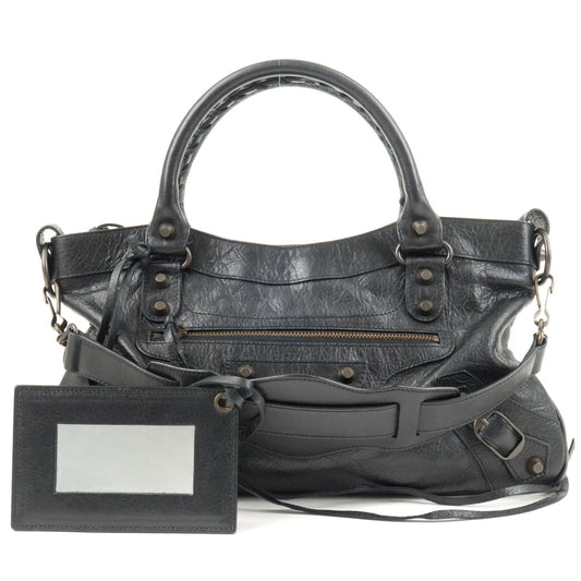 BALENCIAGA-The-First-Leather-2Way-Bag-Hand-Bag-Black-103208