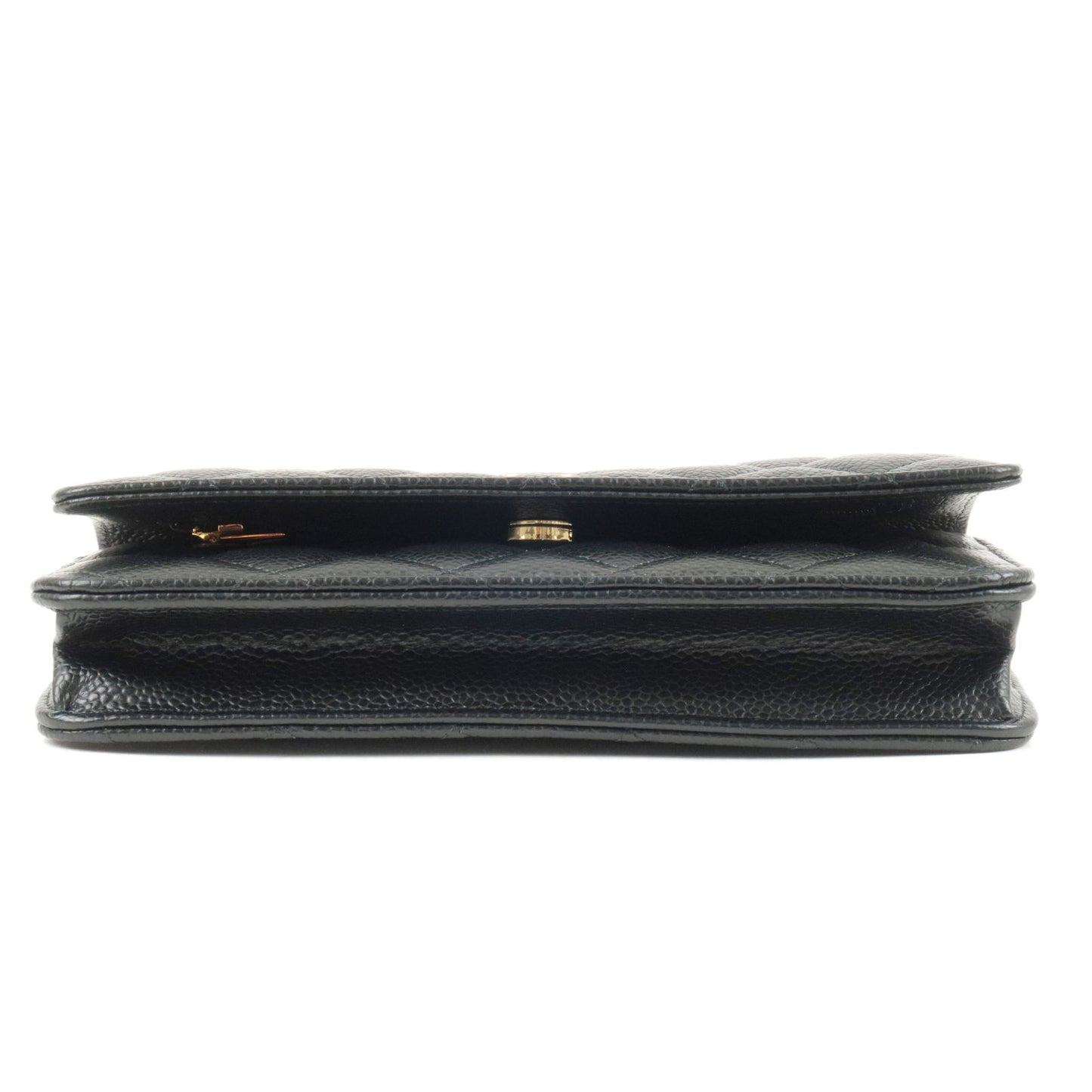 CHANEL Matelasse Caviar Skin Chain Wallet WOC Black Gold HDW AP0250