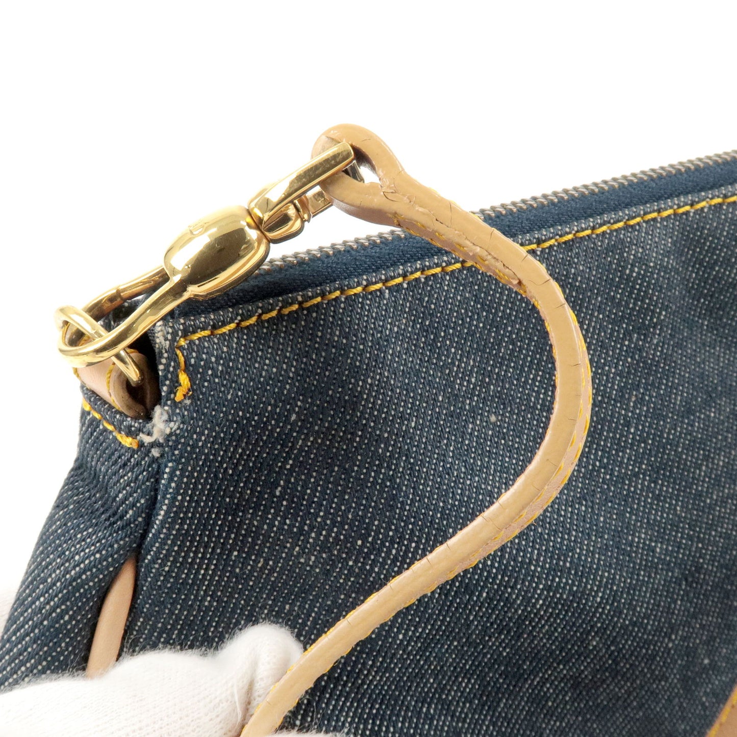 Christian Dior Denim Leather Saddle Bag Shoulder Bag Navy Beige