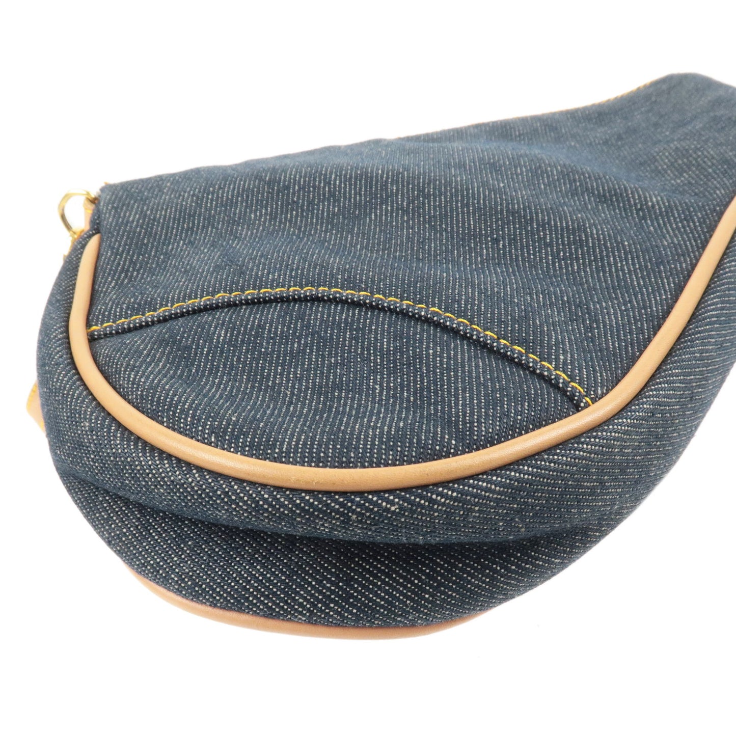 Christian Dior Denim Leather Saddle Bag Shoulder Bag Navy Beige