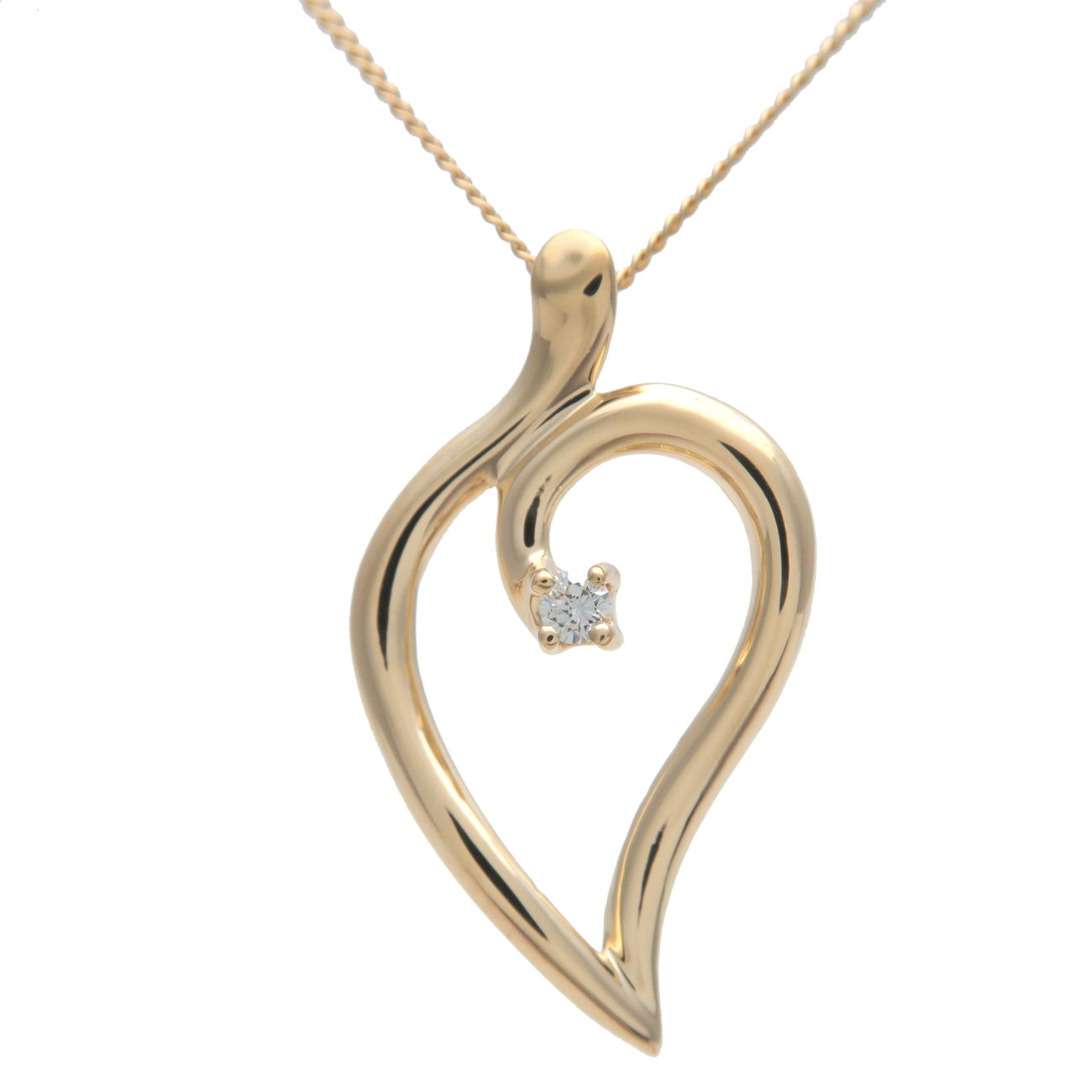 Tiffany&Co.-Leaf-Heart-1P-Diamond-Necklace-K18YG-Yellow-Gold