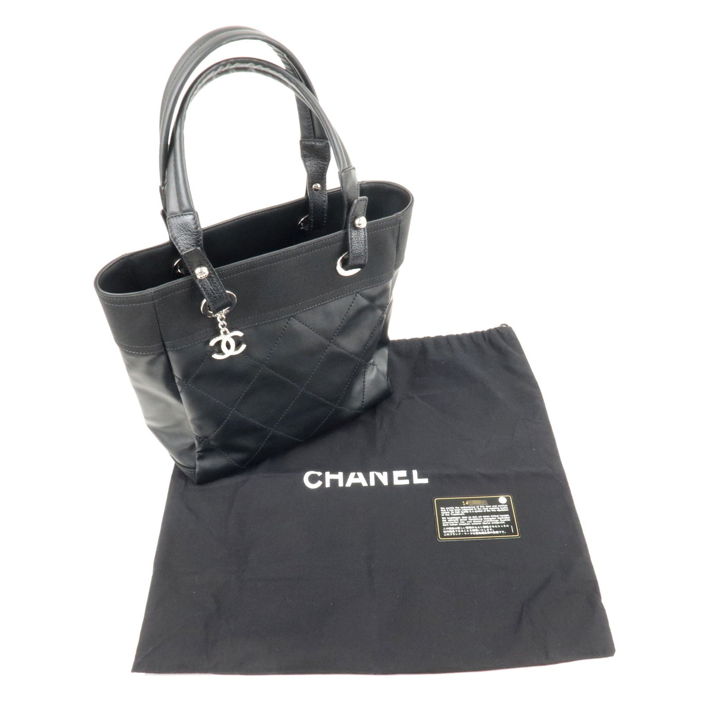 CHANEL Coated Canvas Leather Paris Biarritz PM Tote Bag A34208