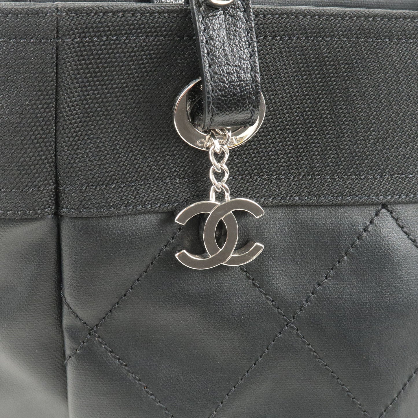 CHANEL Coated Canvas Leather Paris Biarritz PM Tote Bag A34208