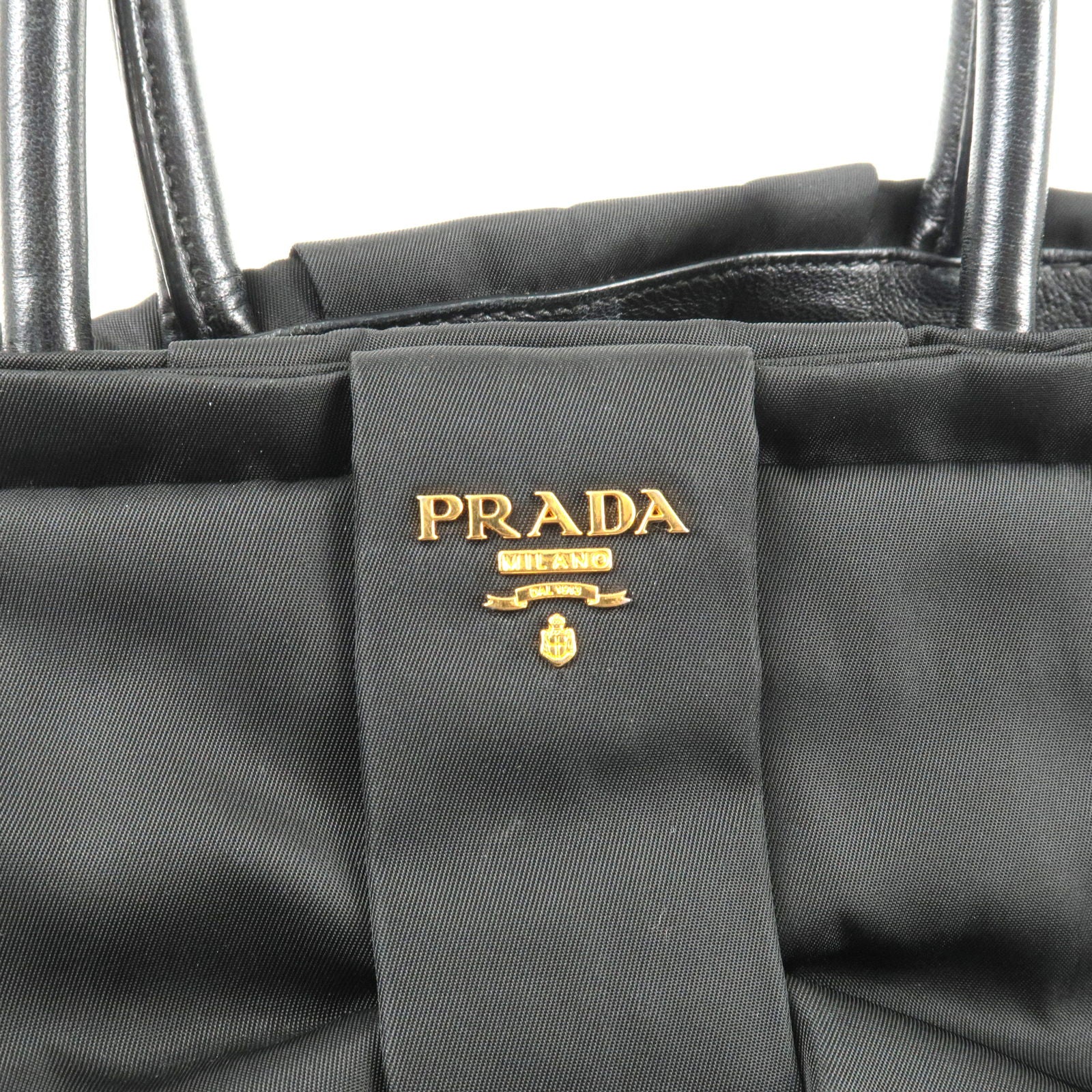 PRADA-Logo-Nylon-Leather-Ribbon-Tote-Bag-NERO-Black-BN1601 – dct