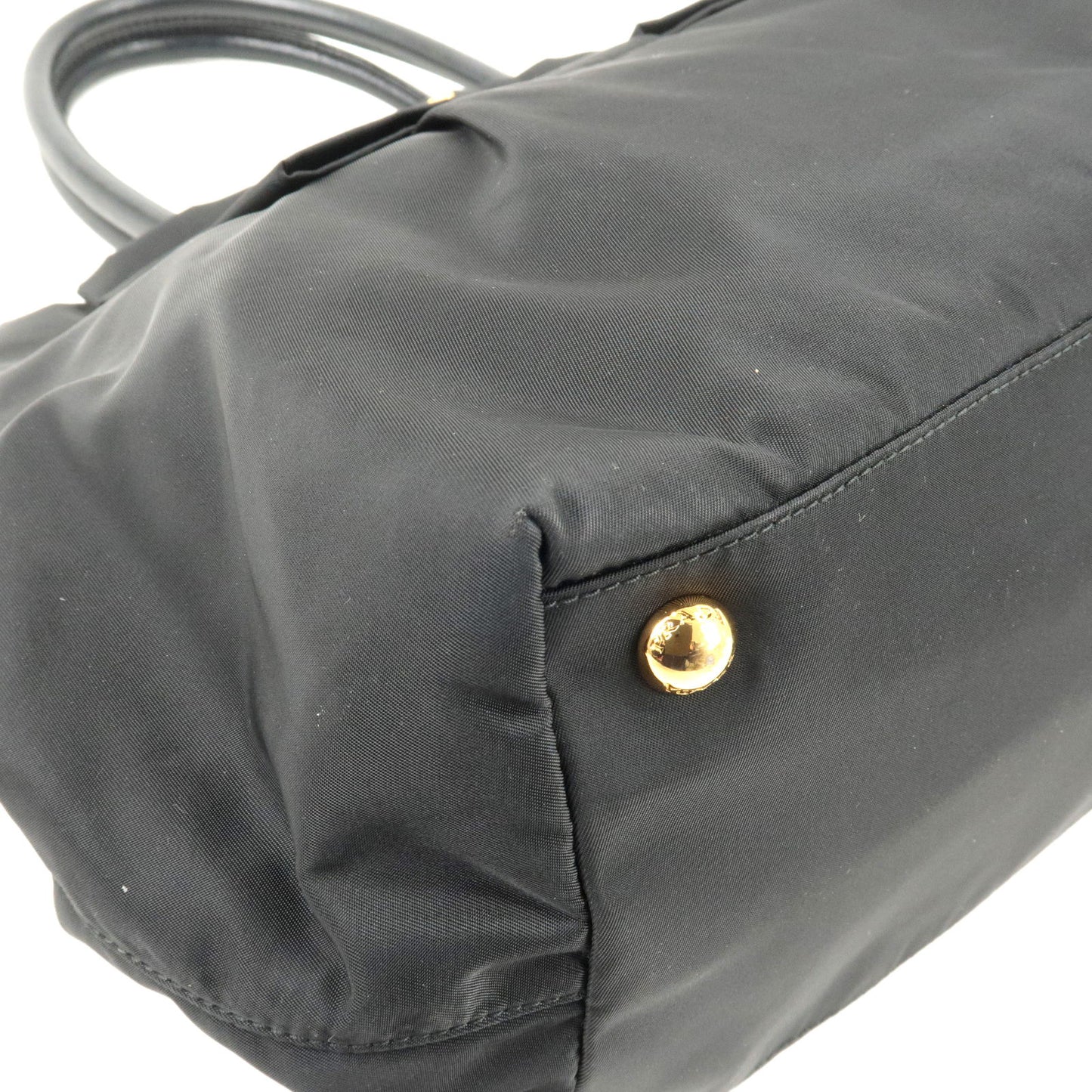 PRADA Logo Nylon Leather Ribbon Tote Bag NERO Black BN1601