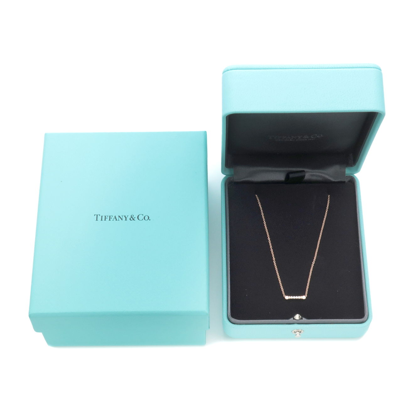 Tiffany & Co. Fleur de Lis Diamond Key Bar Necklace K18 Rose Gold