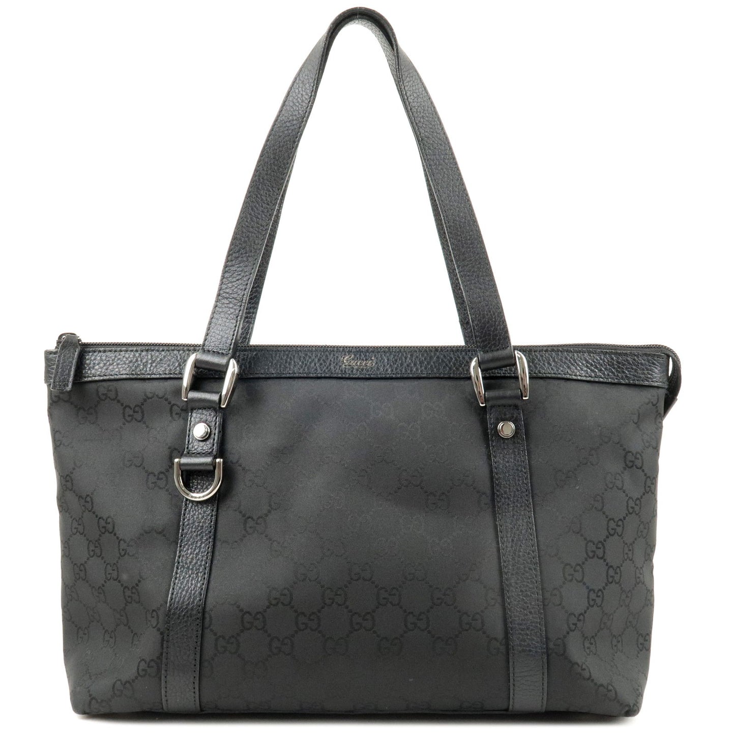 GUCCI-GG-Nylon-Leather-Tote-Bag-Hand-Bag-Black-268640