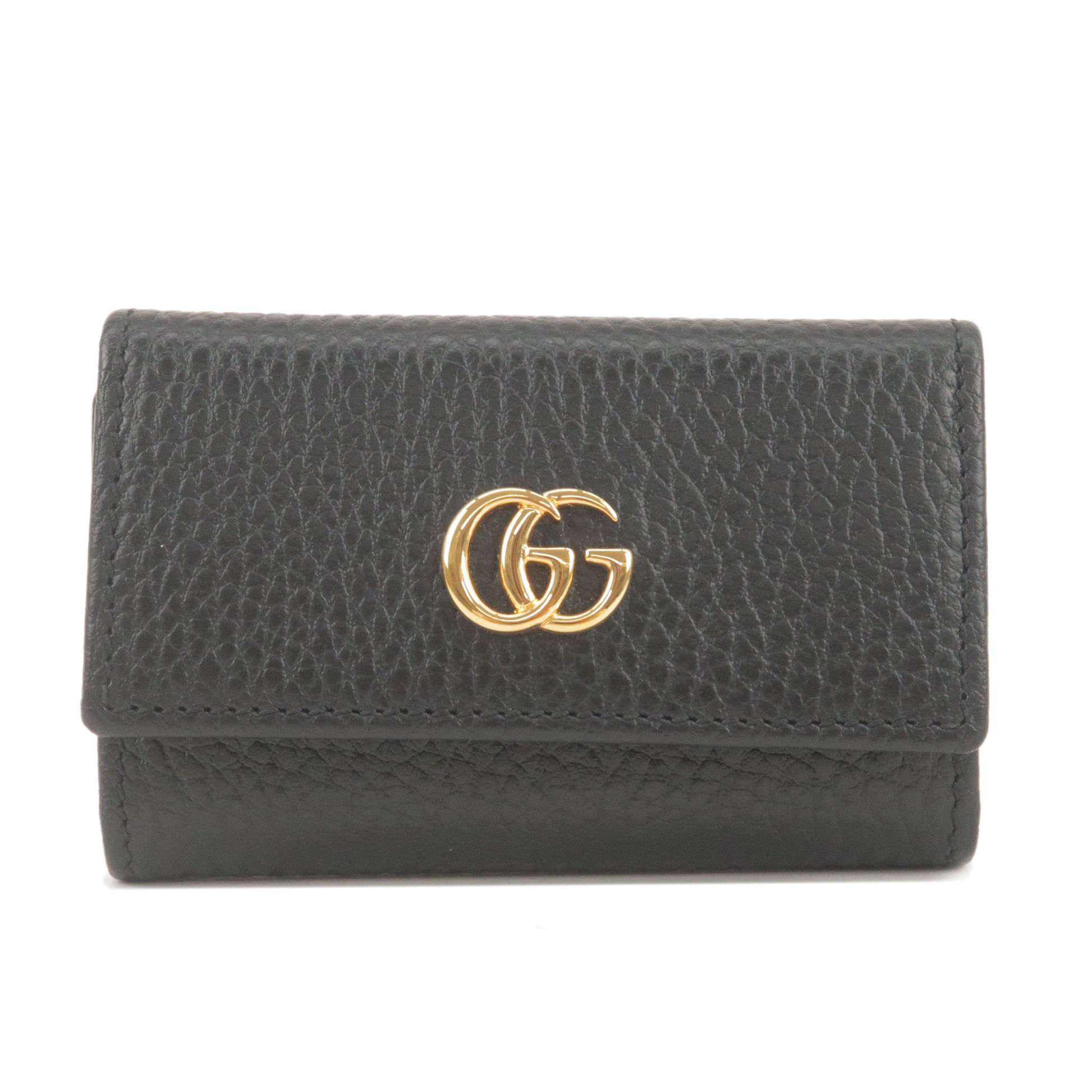 GUCCI-GG-Marmont-Leather-6-Rings-Key-Case-Key-Holder-Black-456118