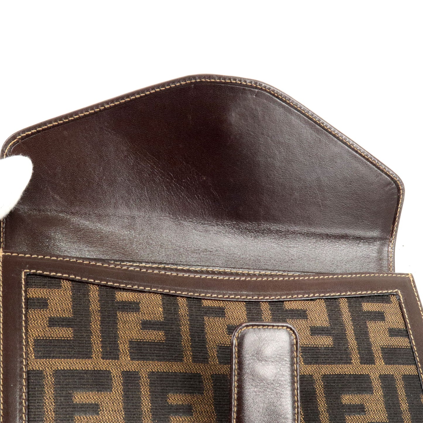 FENDI Zucca Canvas Leather Bi Fold Long Wallet Brown Black
