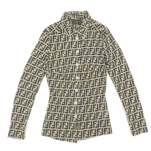 FENDI-Zucca-100%-Polyester-See-through-Shirt-Size-I42-Beige-Brown