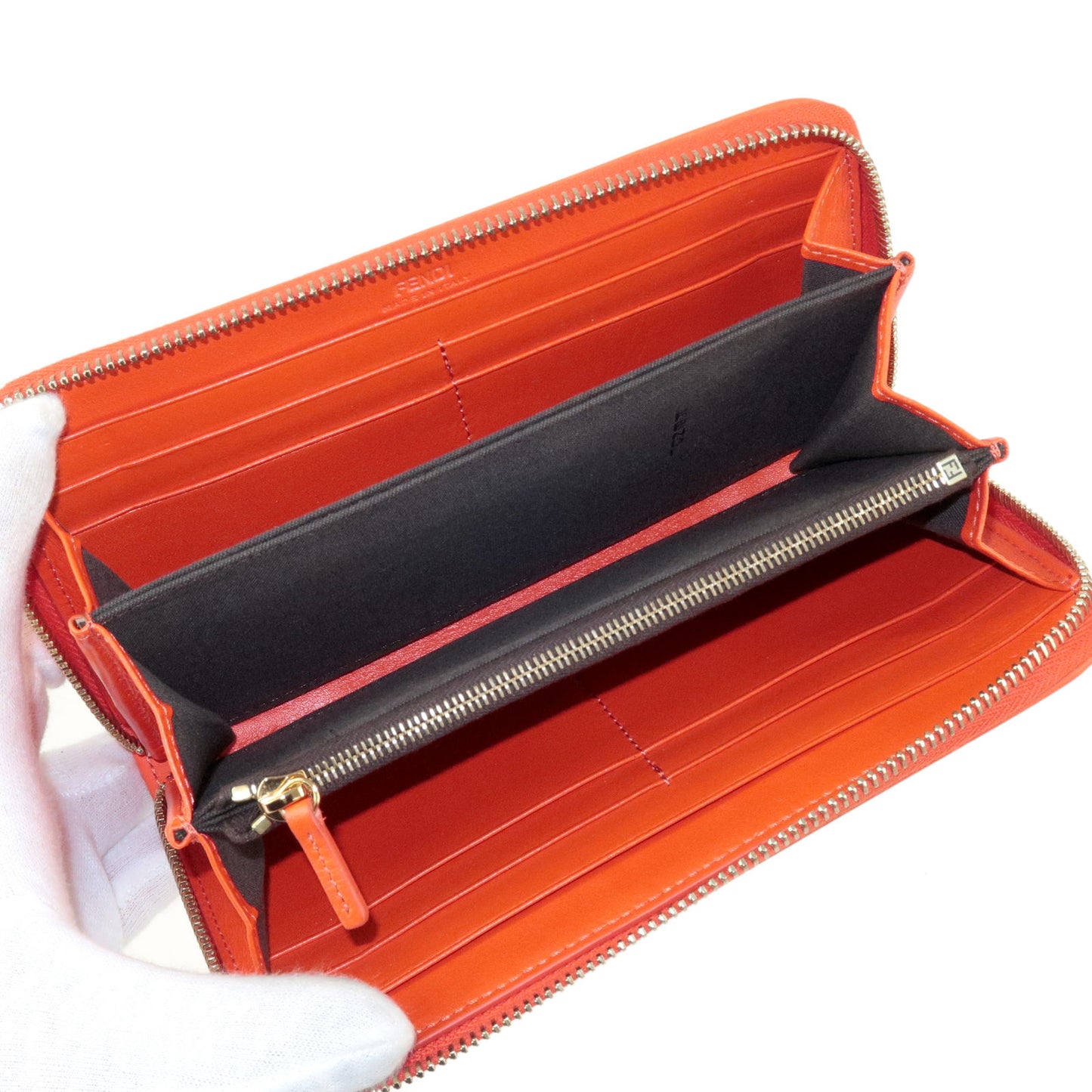 FENDI Pequin Canvas Leather Zippy Wallet Khaki Black Red 8M0299