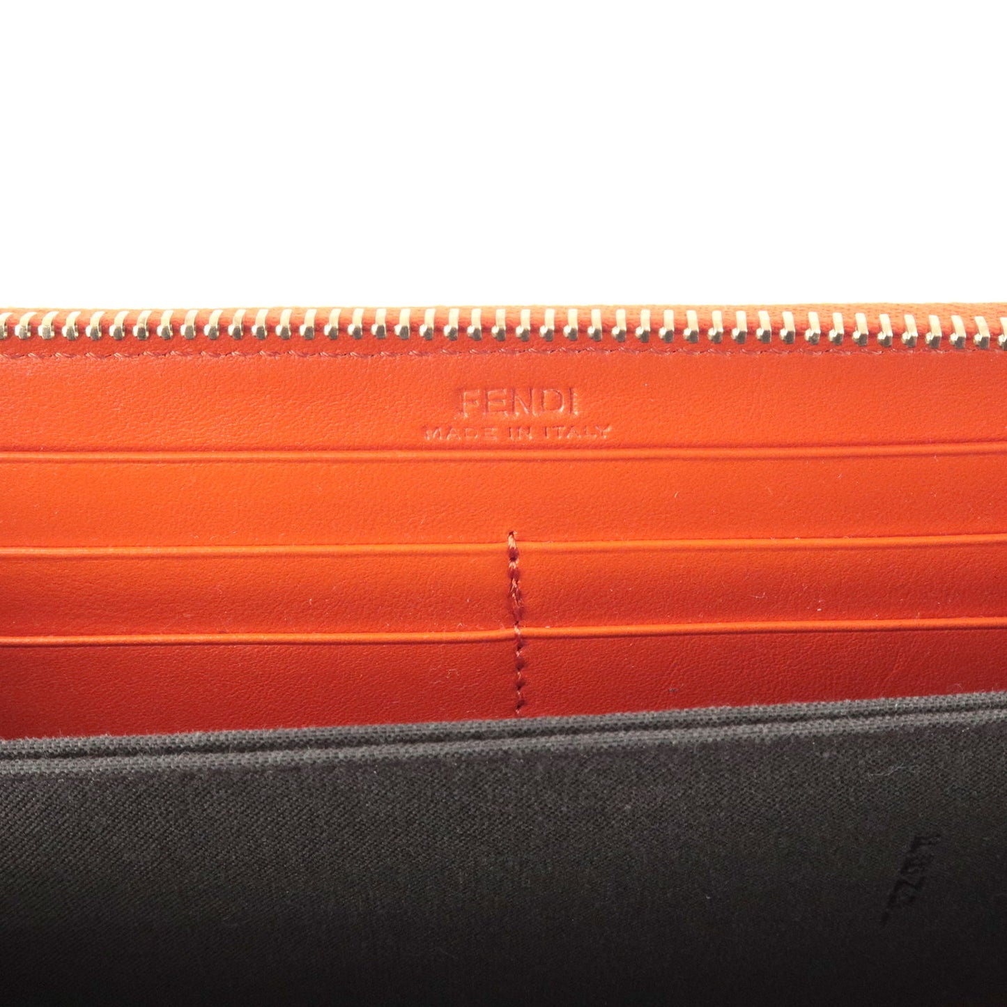 FENDI Pequin Canvas Leather Zippy Wallet Khaki Black Red 8M0299