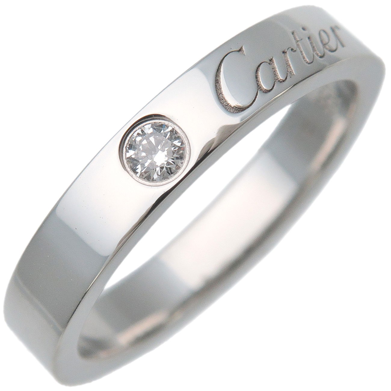 Cartier-Engraved-1P-Diamond-Ring-PT950-Platinum-#47-US4-4.5