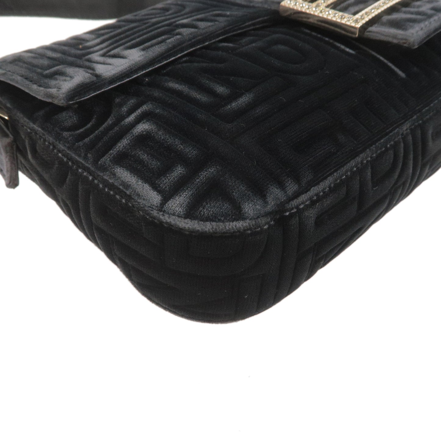 FENDI Velour Leather Rhinestone Mamma Baguette Bag 8BR600