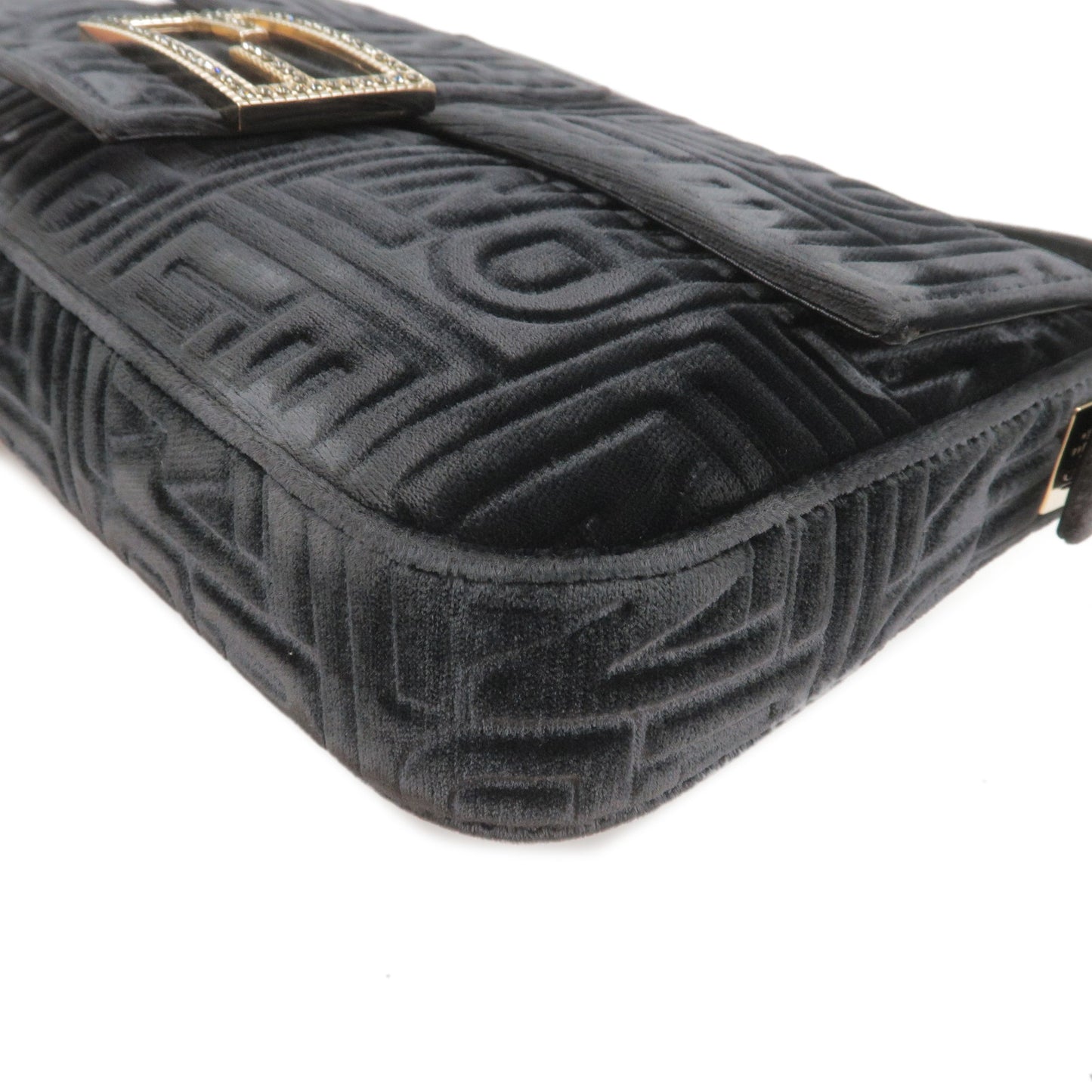 FENDI Velour Leather Rhinestone Mamma Baguette Bag 8BR600