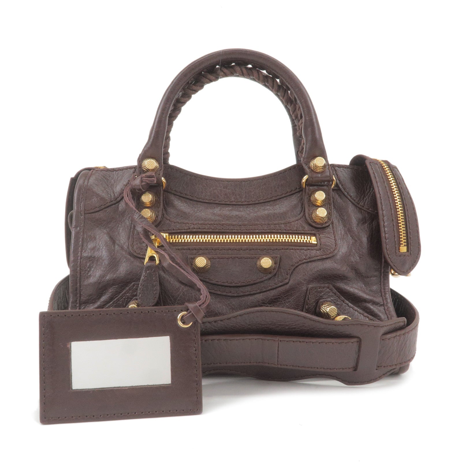 BALENCIAGA-Giant-Mini-City-Leather-2Way-Hand-Bag-Brown-309544