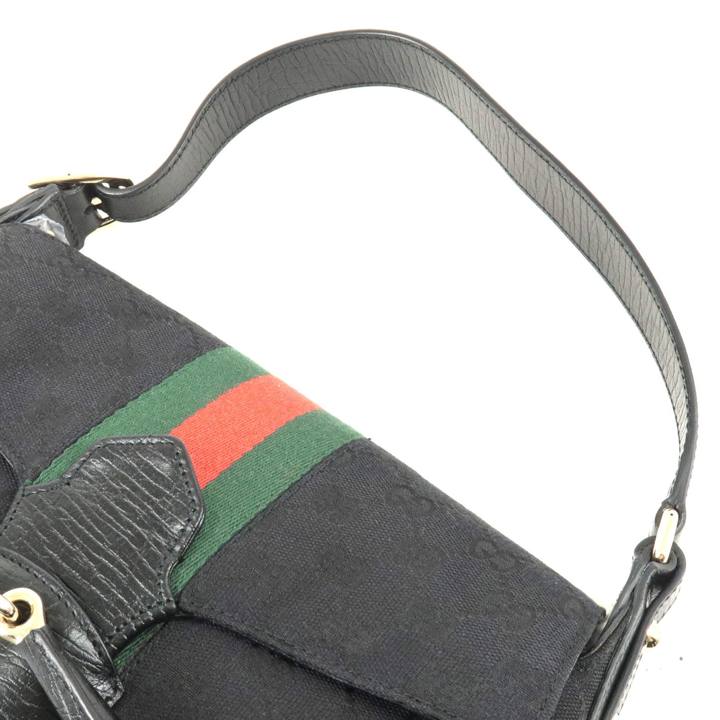 GUCCI Sherry Horsebit GG Canvas Leather Shoulder Bag Black 131474