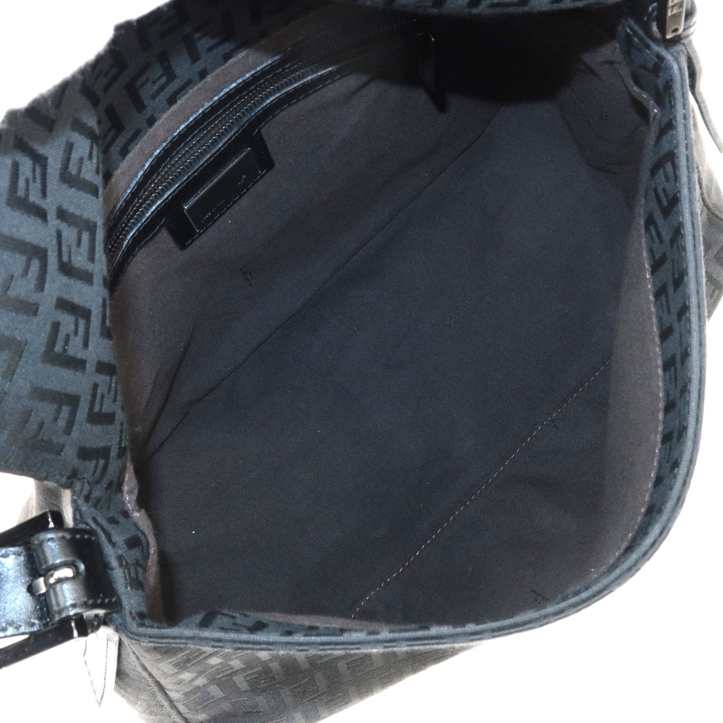 FENDI Zucchino Mamma Baguette Canvas Leather Hand Bag Black 8BR001