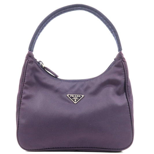 PRADA-Logo-Nylon-Hand-Bag-Pouch-Purse-Purple-MV519