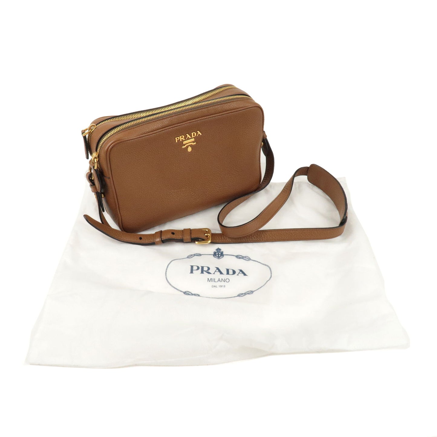 PRADA Logo Leather Shoulder Bag Crossbody Bag Brown 1BH079