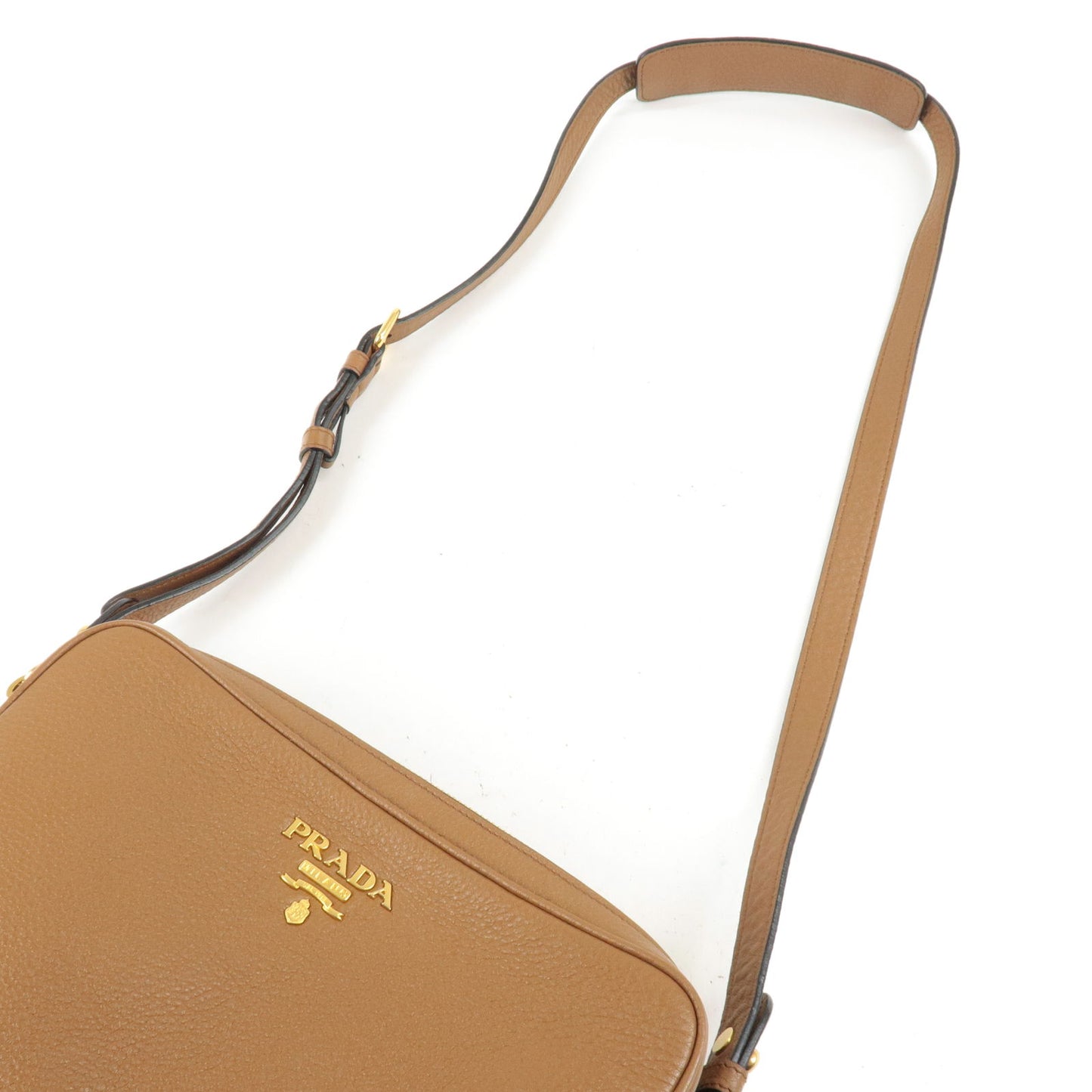 PRADA Logo Leather Shoulder Bag Crossbody Bag Brown 1BH079