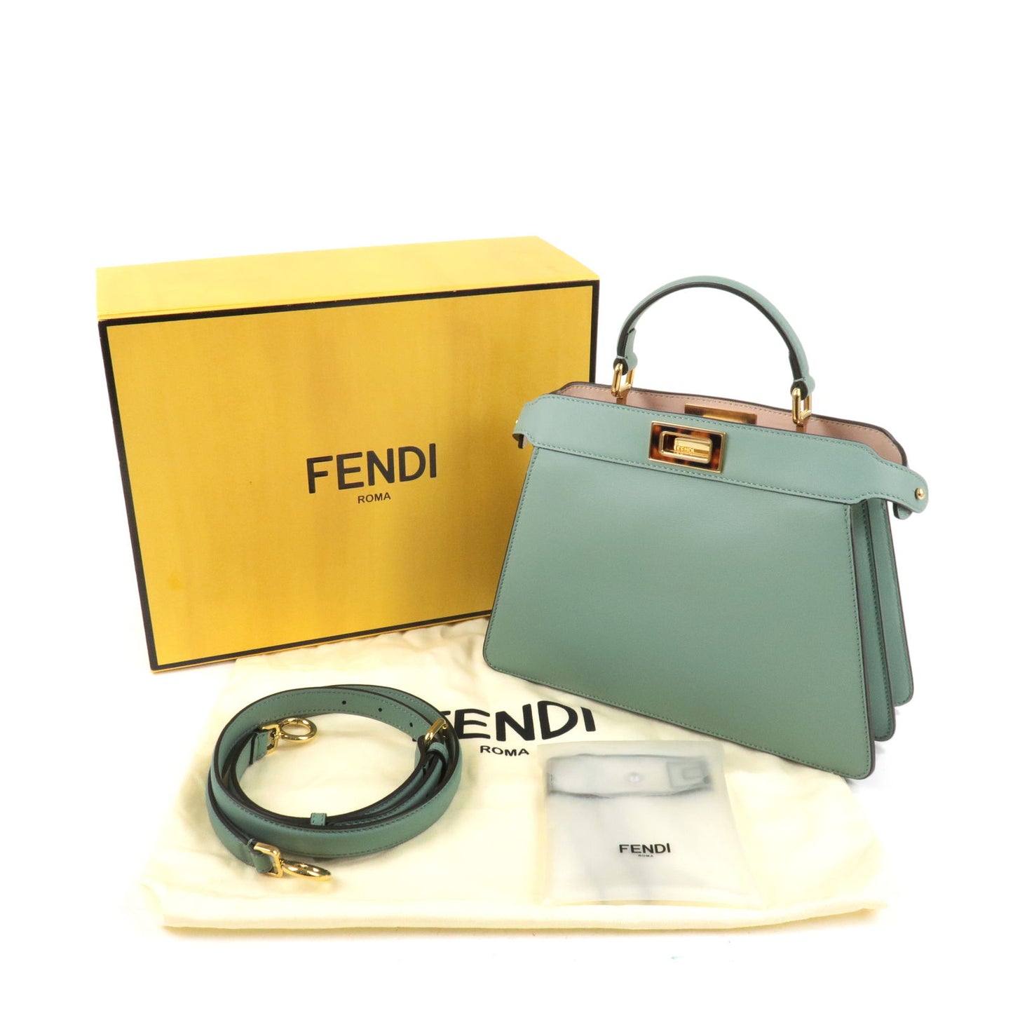 FENDI Leather Peekaboo IseeU Small 2way Bag Mint Green 8BN327