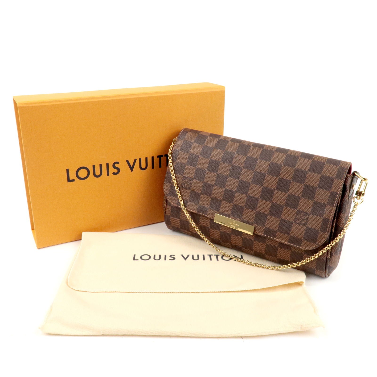 Louis Vuitton Damier Favorite MM N41129 Shoulder Bag Brown Free Shipping