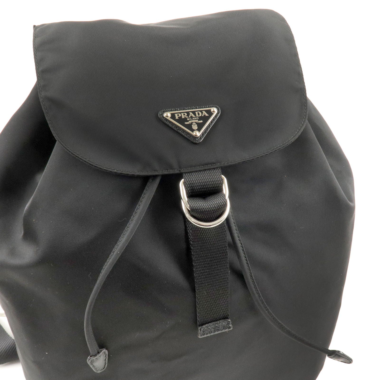 PRADA Logo Nylon Leather Back Pack Ruck Sack Bag Nero Black dct