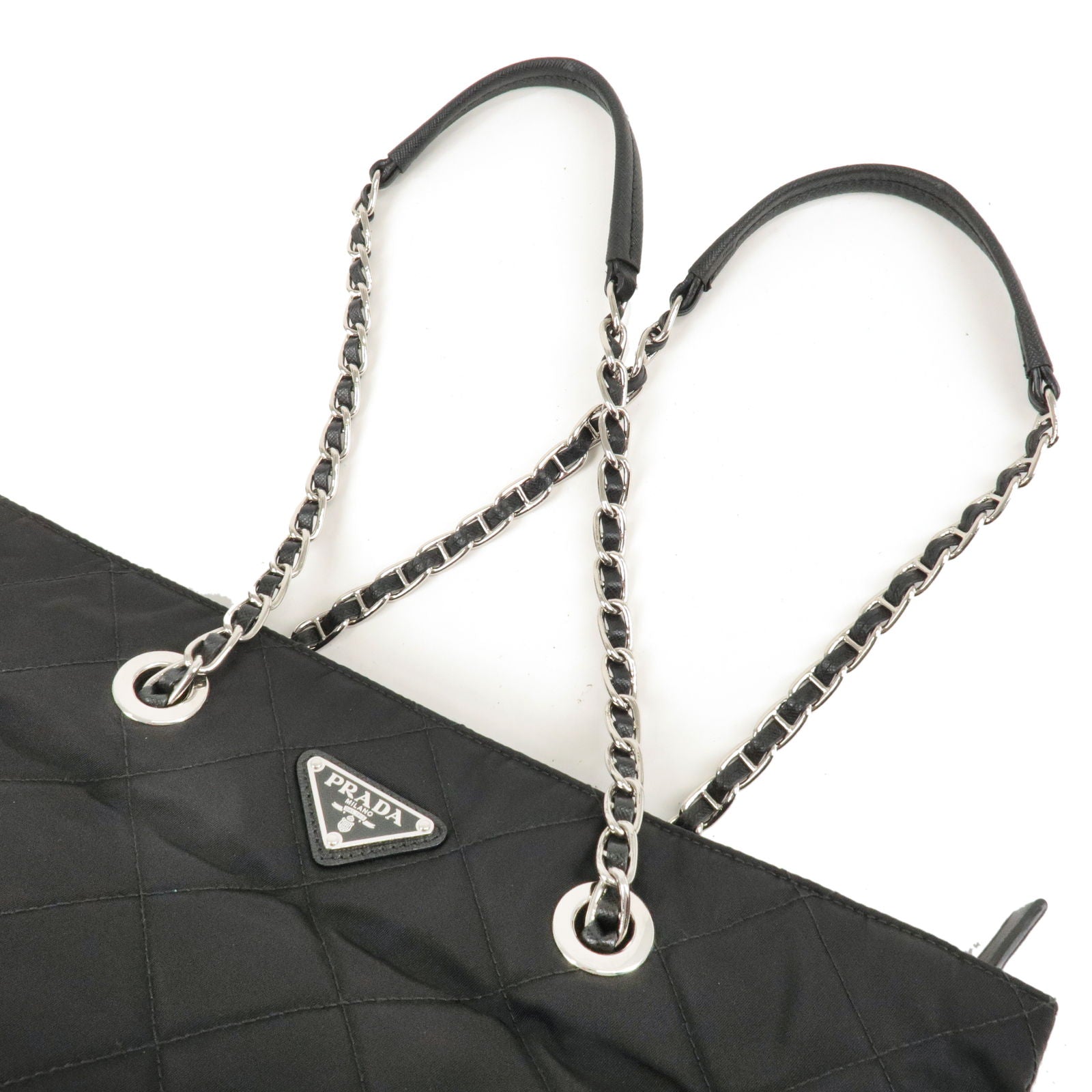 Prada Black Quilted Nylon Chain Tote Bag