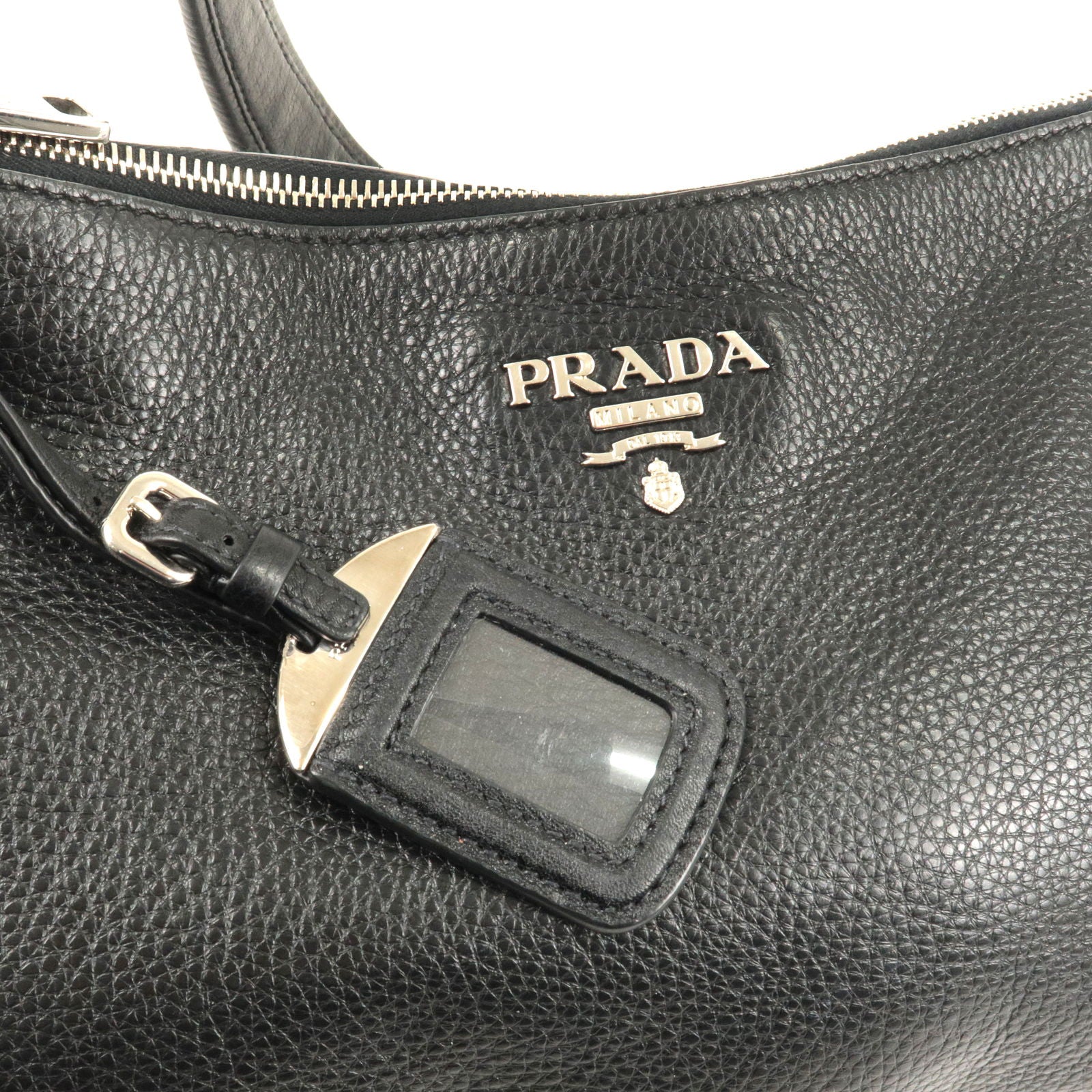 Prada Vitello Phenix Logo Leather Top Handle Bag in Black