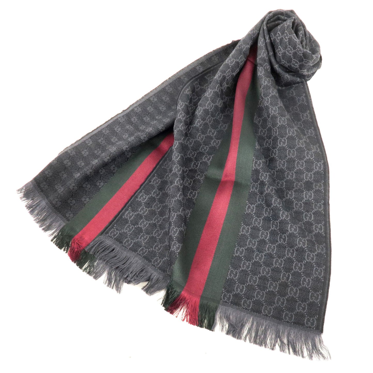 GUCCI Sherry GG  Wool 80% Silk 20% Scarf for Men Gray 147351