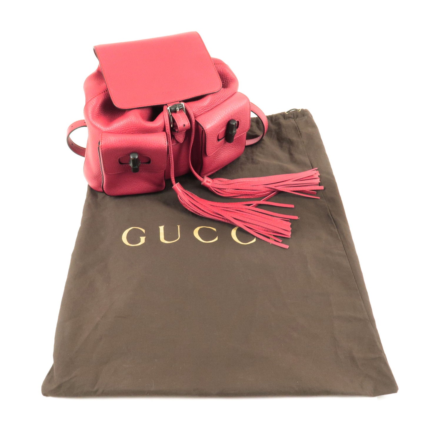 GUCCI Bamboo Back Pack With Fringe Leather Pink 370833