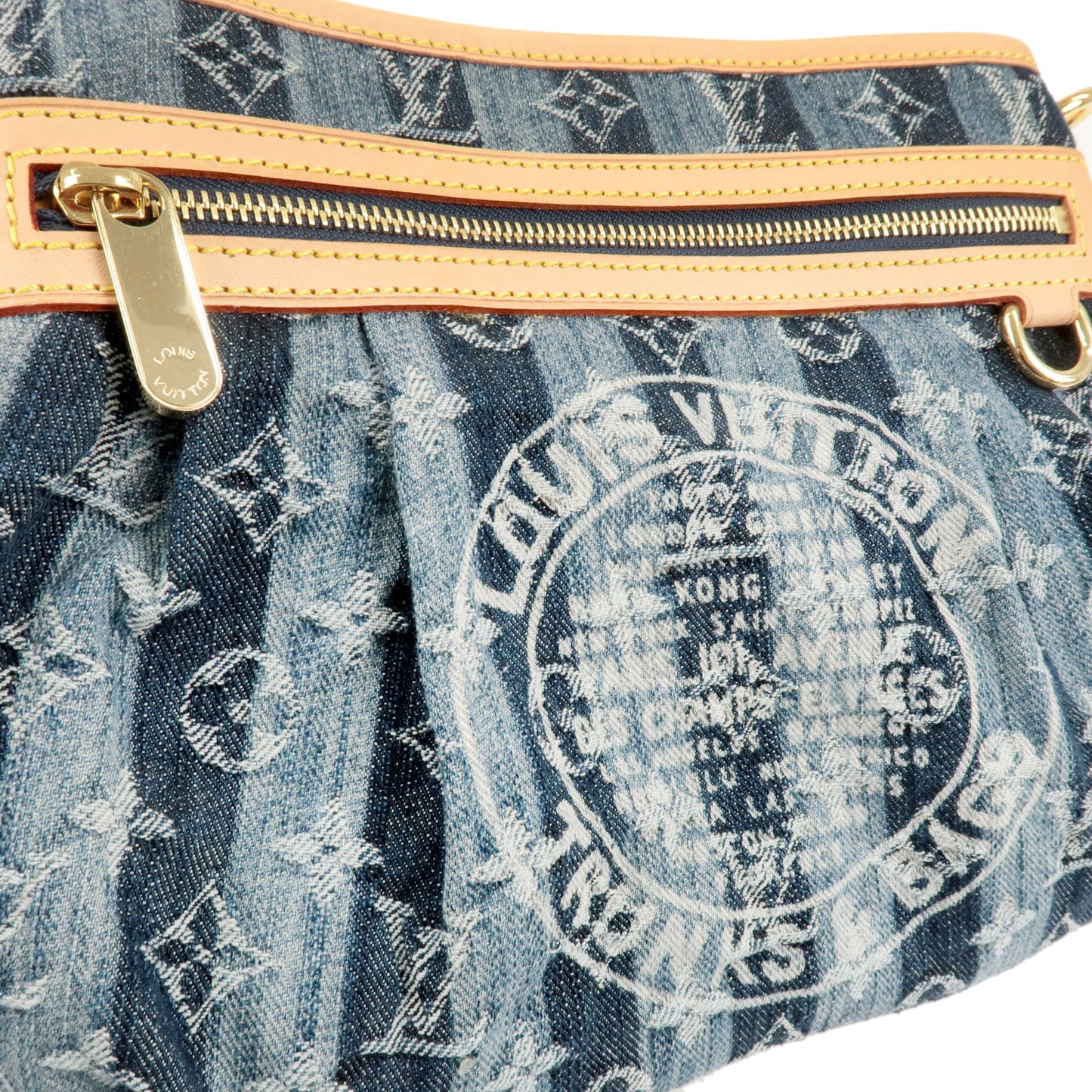 Louis Vuitton Porte Epaule Raye Mm M95334 Monogram Denim Shoulder Bag Blue