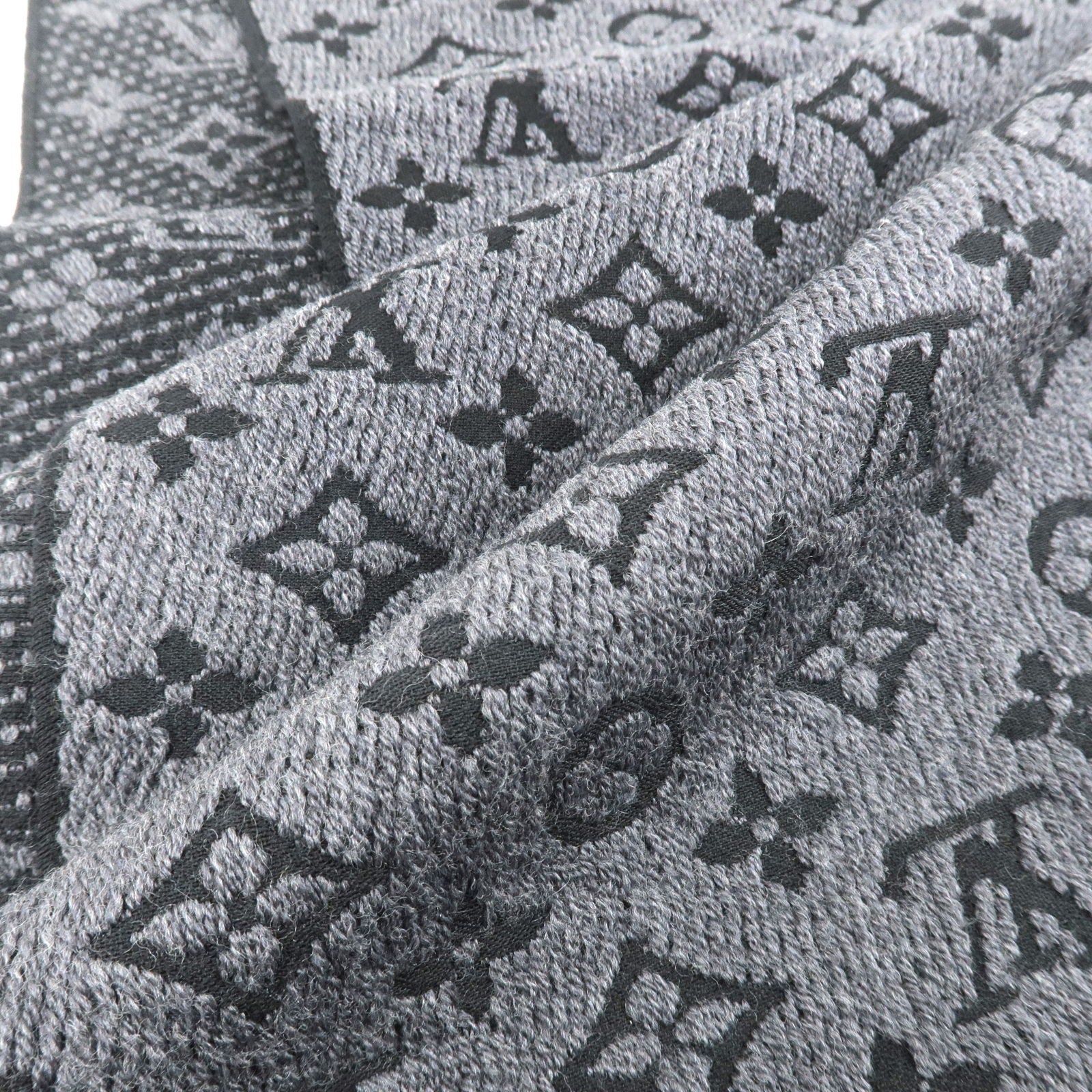 LOUIS VUITTON Mens Scarf M78526 Monogram Echarpes Classic Gray Black Wool