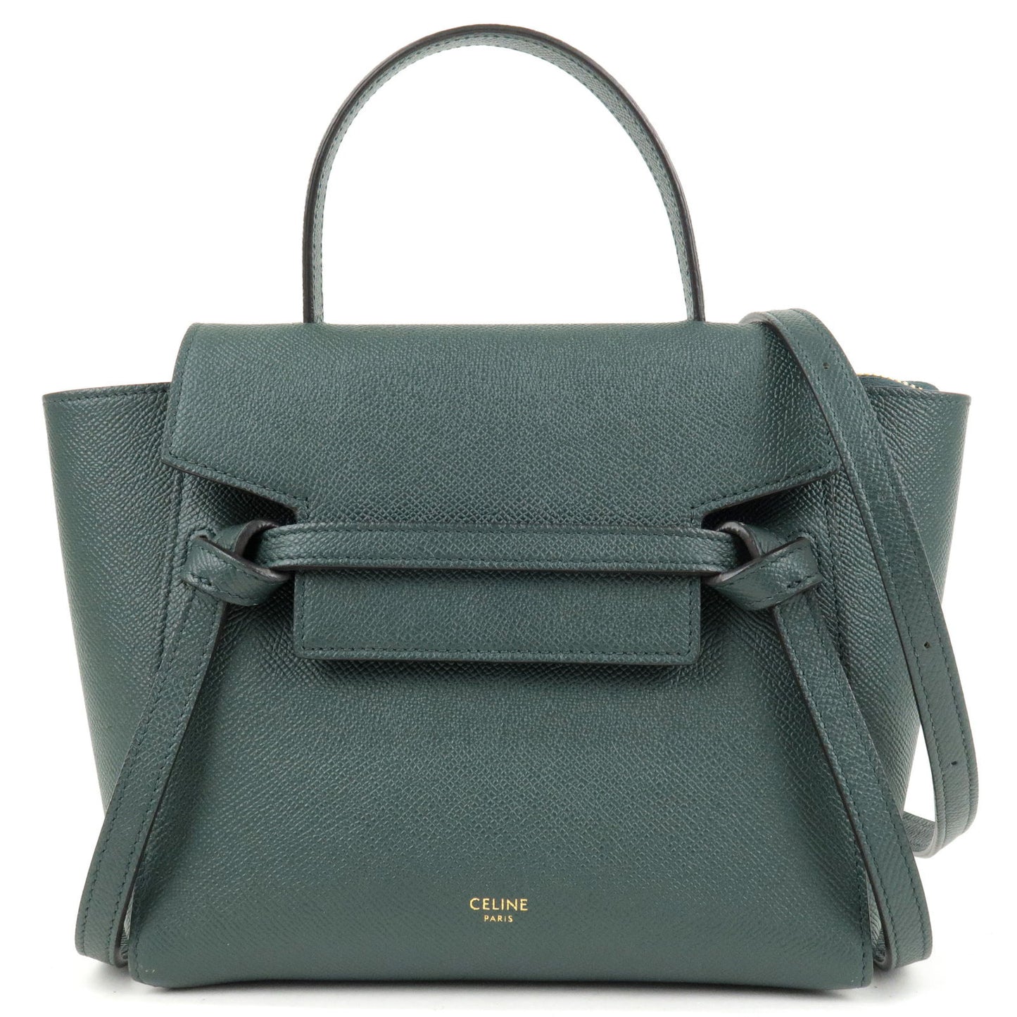 CELINE-Leather-Belt-Bag-Nano-2Way-Bag-Hand-Bag-Green-18900