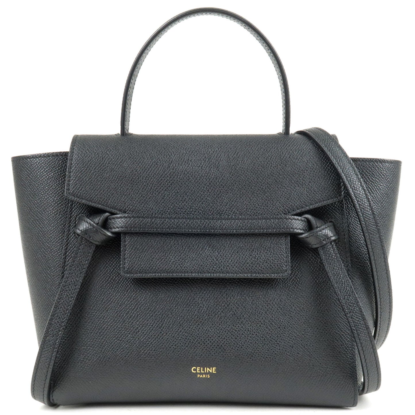 CELINE-Leather-Belt-Bag-Nano-2Way-Bag-Hand-Bag-Black-18900