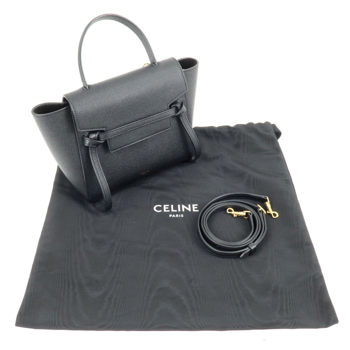 CELINE Leather Belt Bag Nano 2Way Bag Hand Bag Black 18900