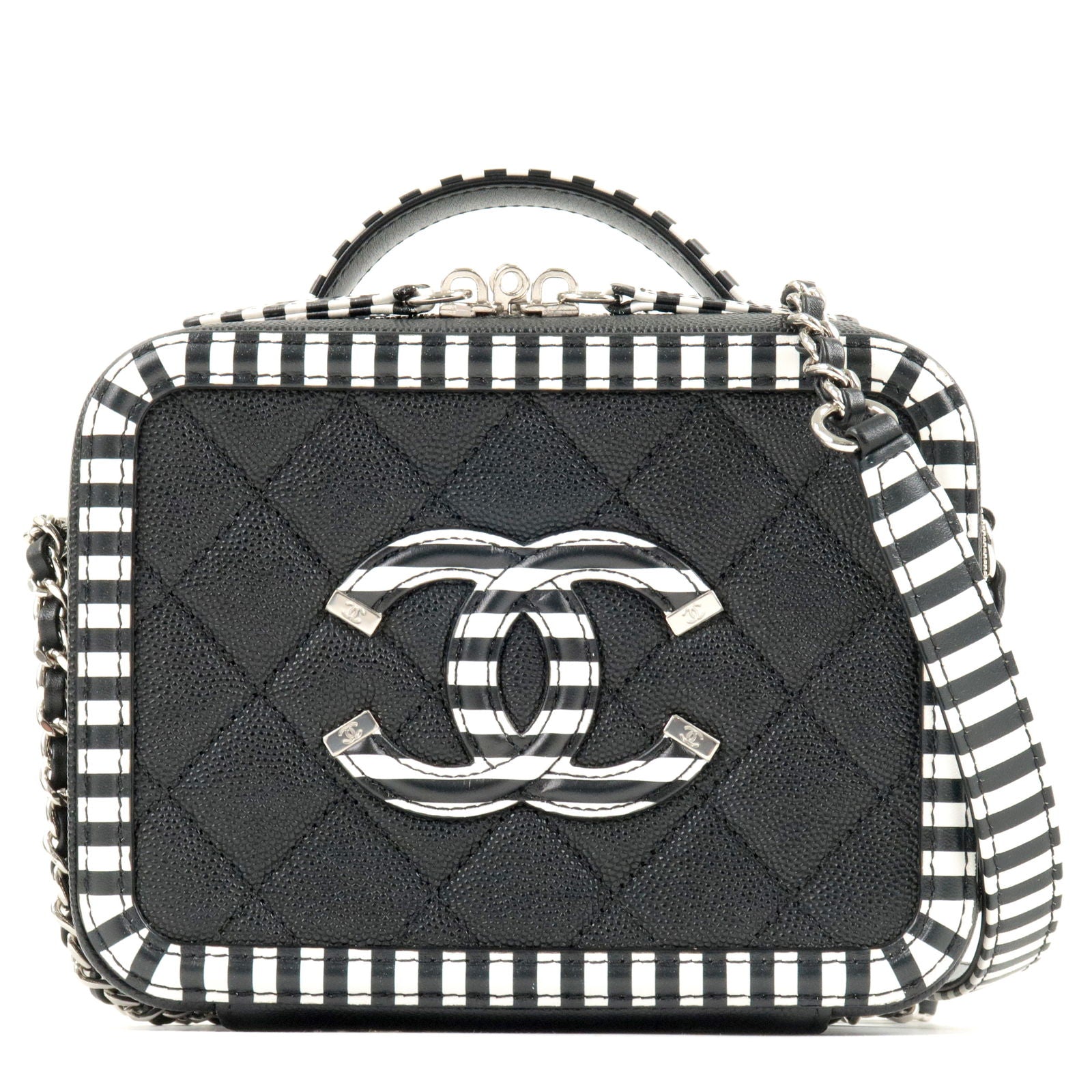 CHANEL-CC-Filigree-Caviar-Skin-Vanity-Case-2Way-Bag-Stripe-A93342