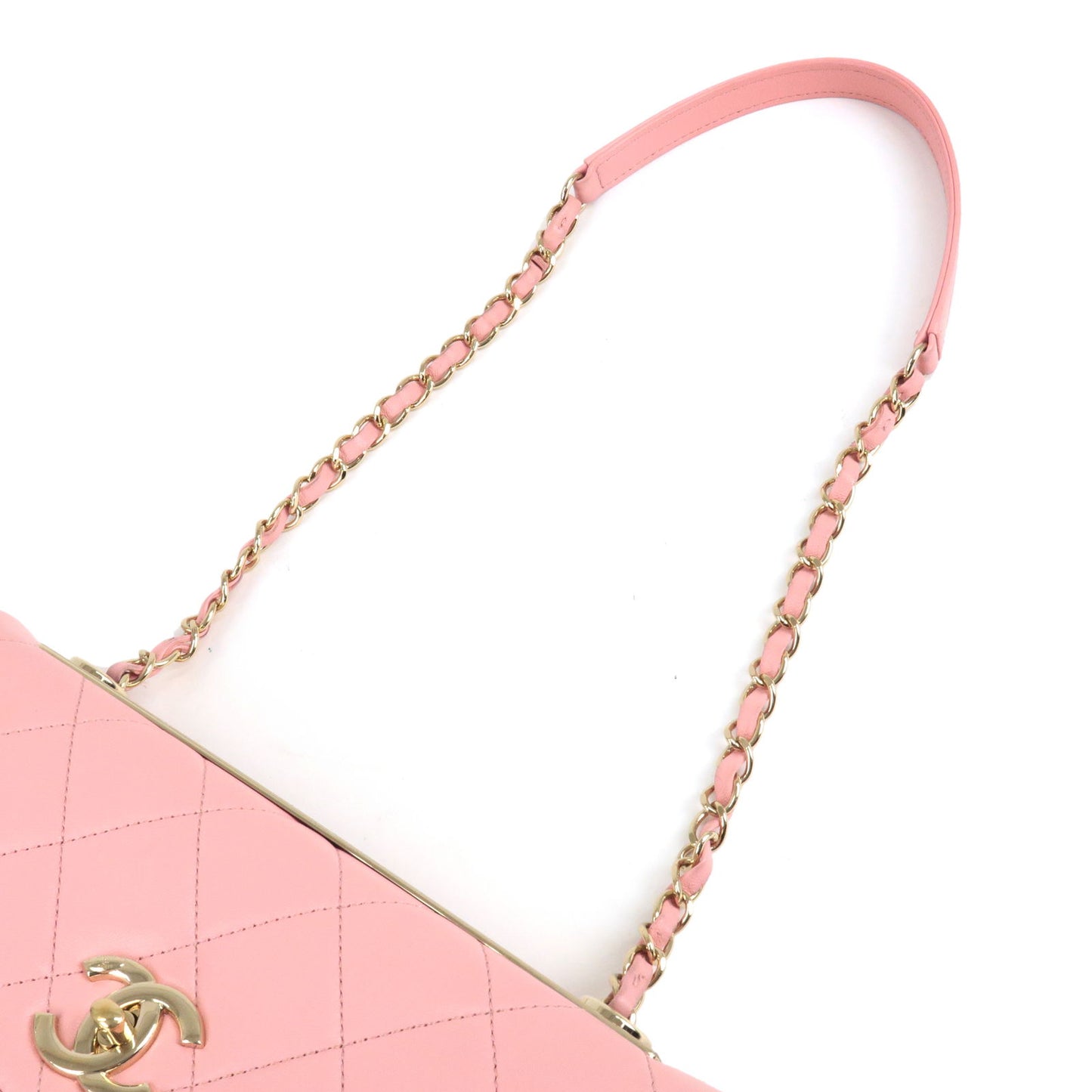 CHANEL Matelasse Lamb Skin Chain Shoulder Bag Pink Gold HDW 14143