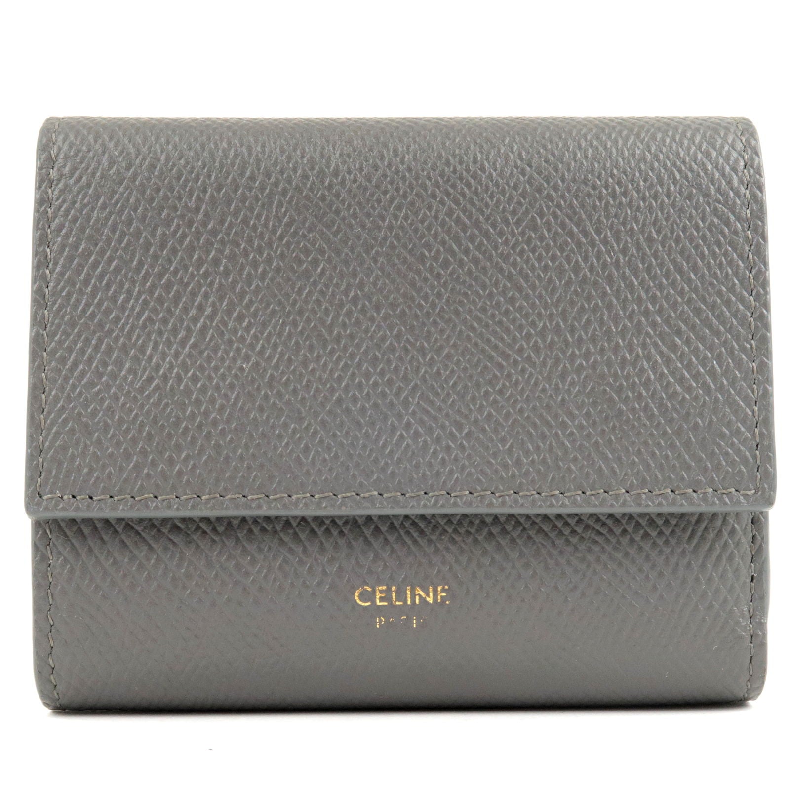 CELINE-Leather-Tri-fold-Compact-Small-Wallet-Gray-10B573