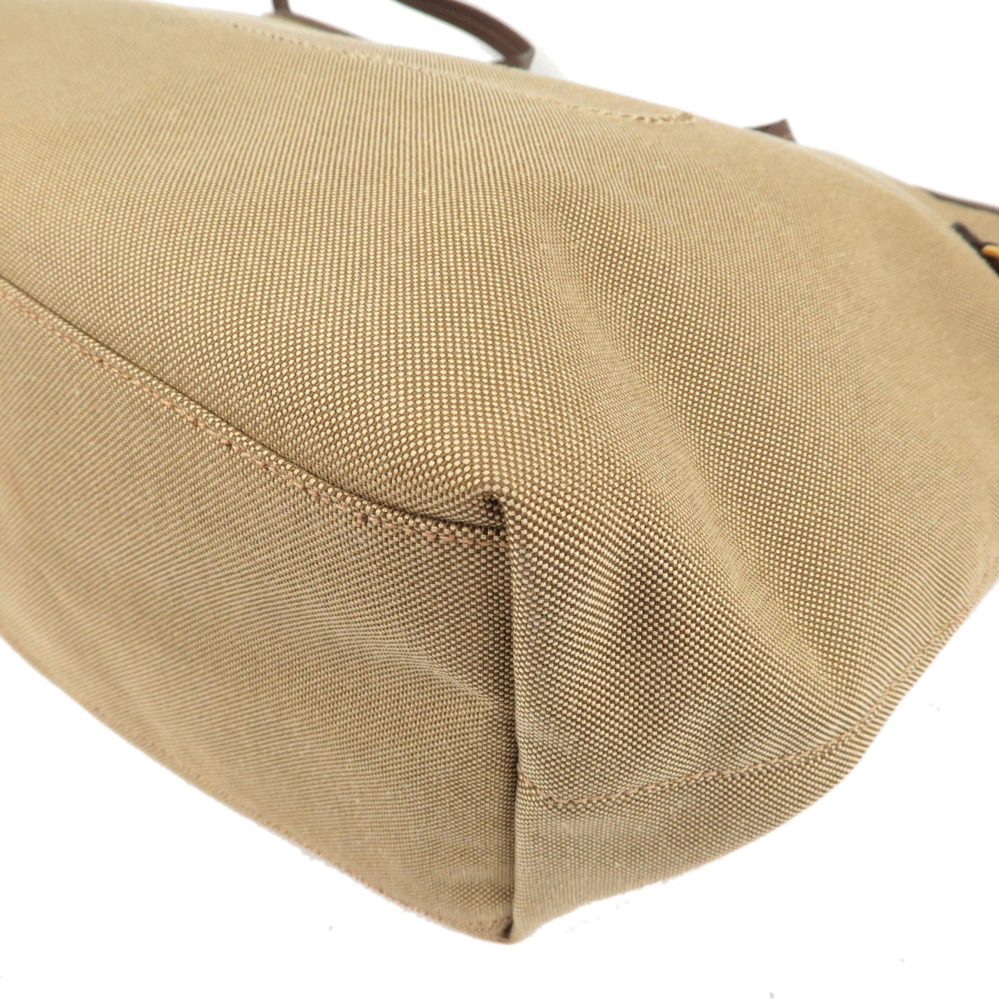 PRADA Logo Jacquard Leather Tote Bag Hand Bag Beige Brown