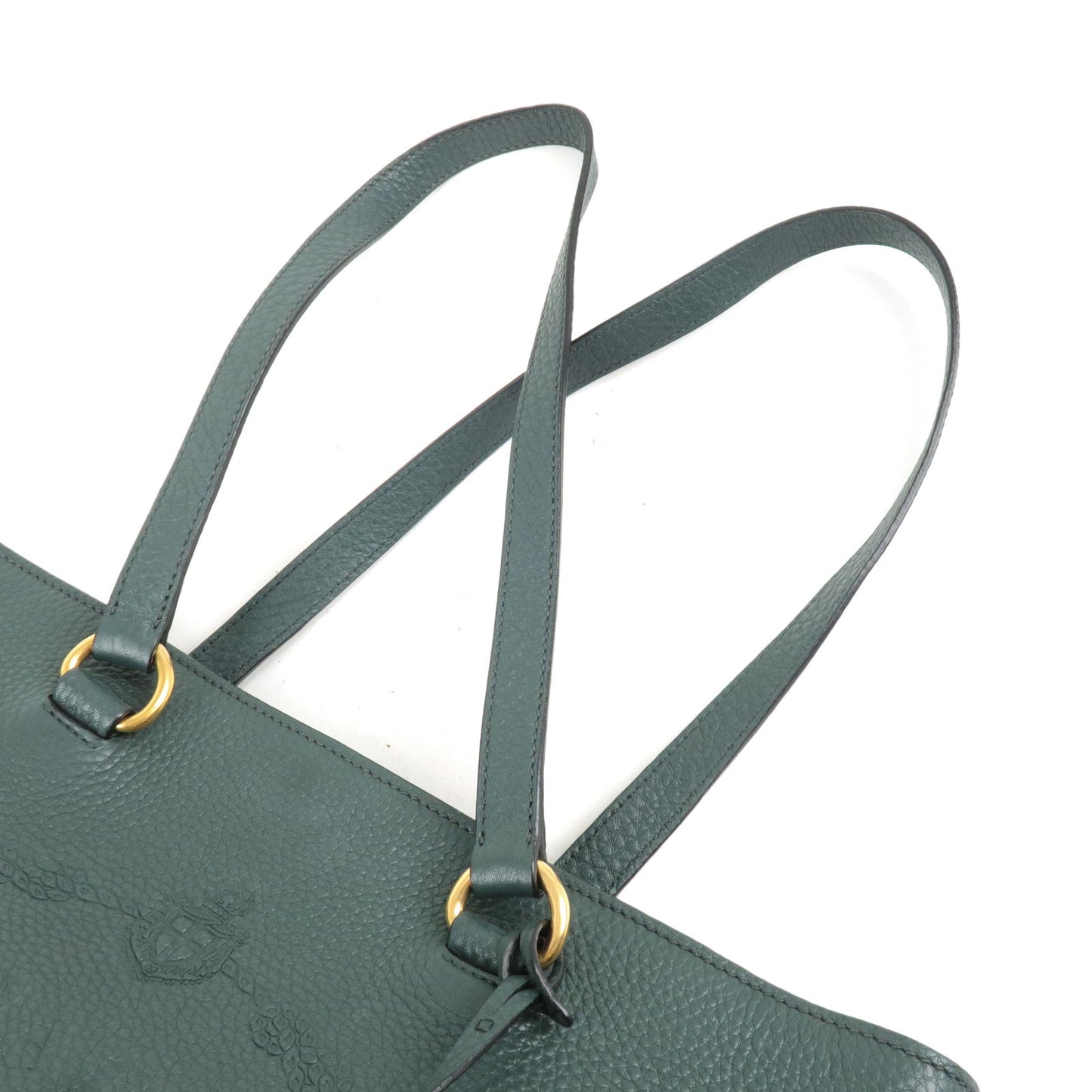 PRADA Logo Leather Tote Bag Hand Bag Green 1BG100