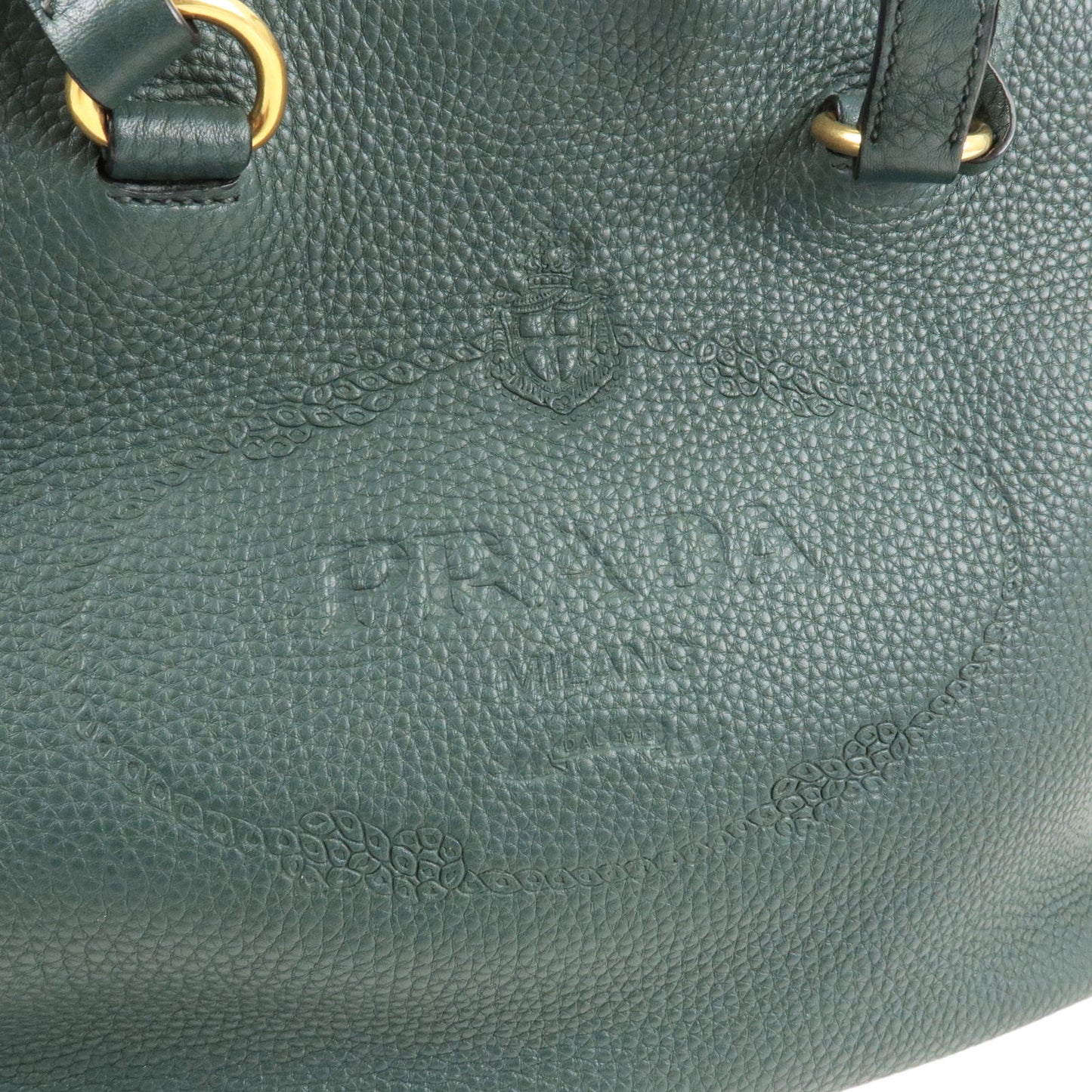 PRADA Logo Leather Tote Bag Hand Bag Green 1BG100