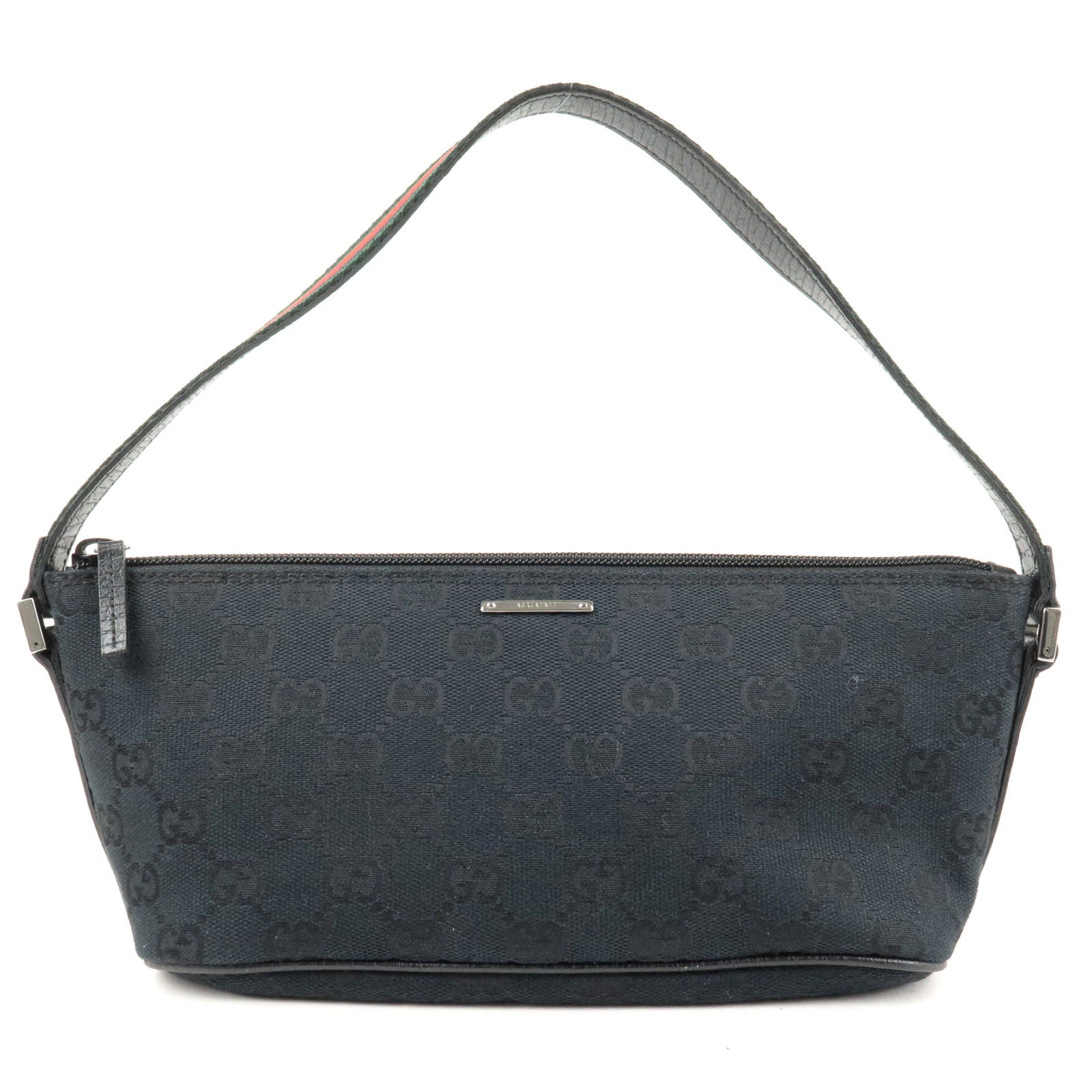 GUCCI-Sherry-GG-Canvas-Leather-Boat-Bag-Pouch-Black-141809