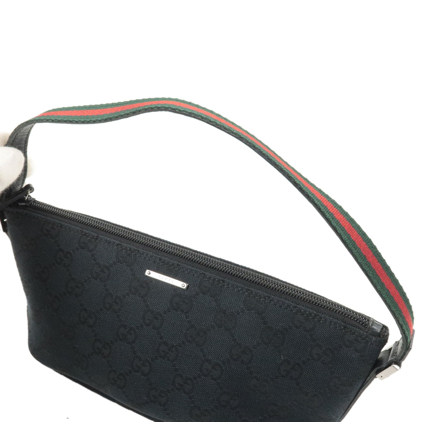 GUCCI Sherry GG Canvas Leather Boat Bag Pouch Black 141809