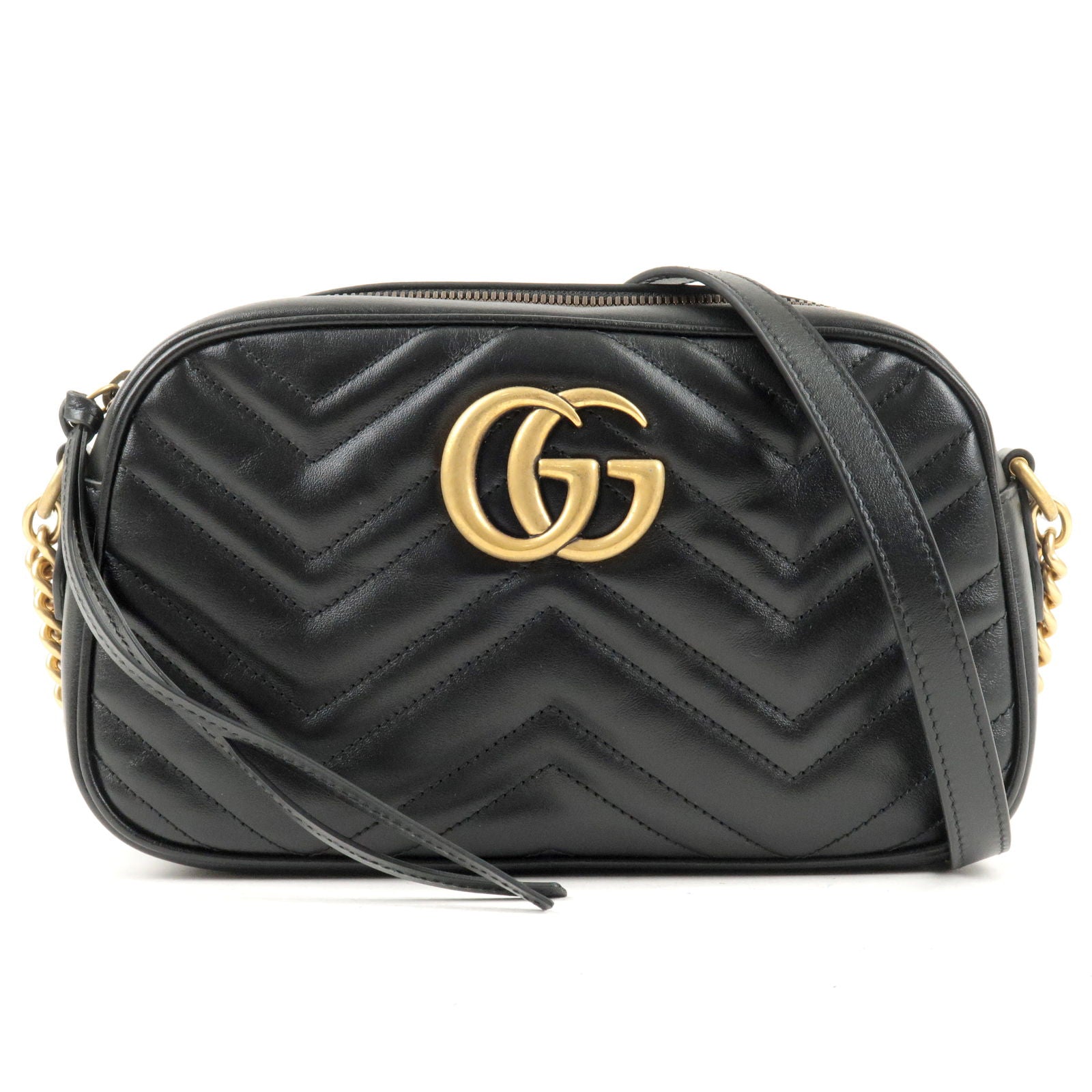 GUCCI-GG-Mermont-Leather-Chain-Shoulder-Bag-Black-447632